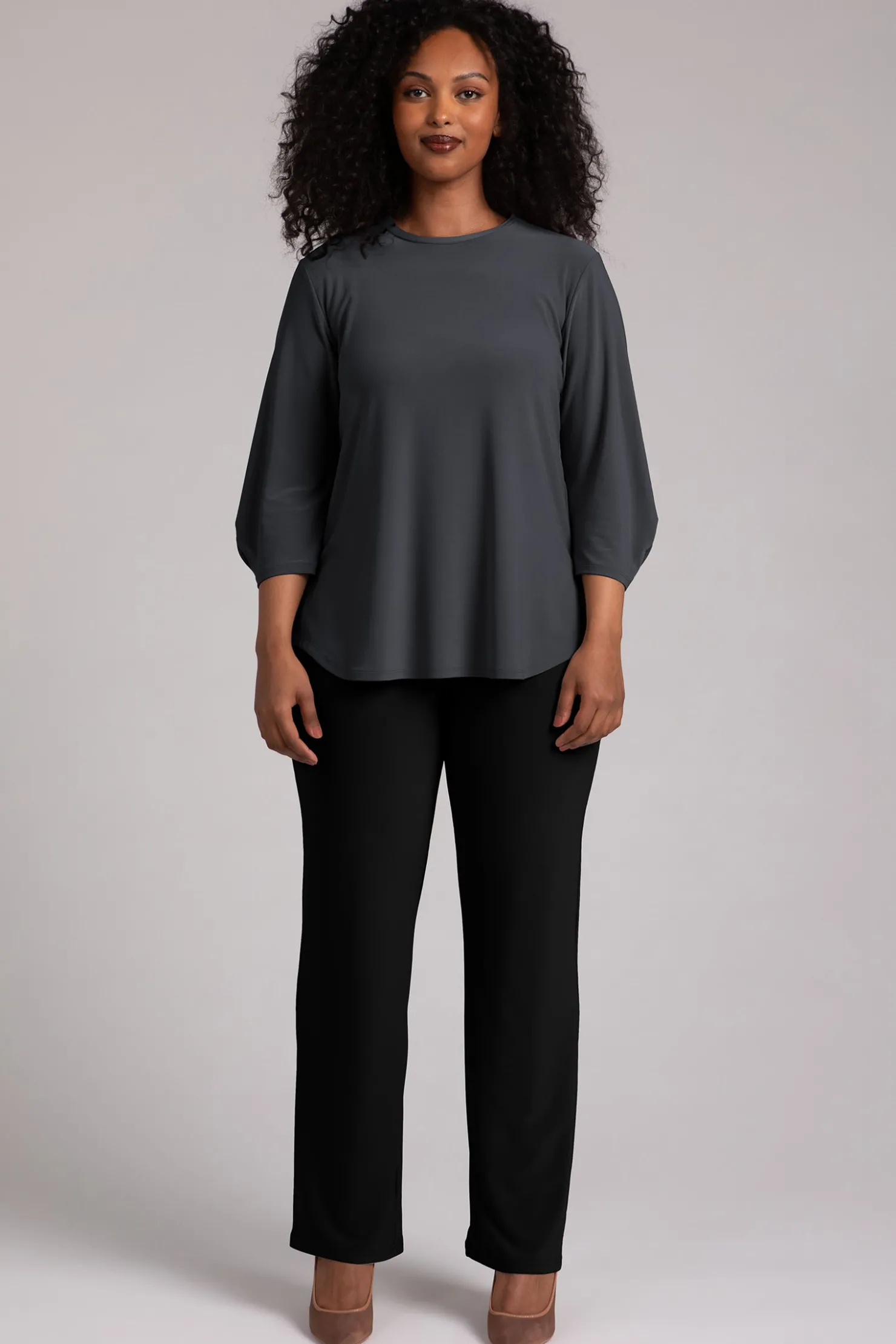 Sympli Tops>Classic Fit Lantern Top Graphite