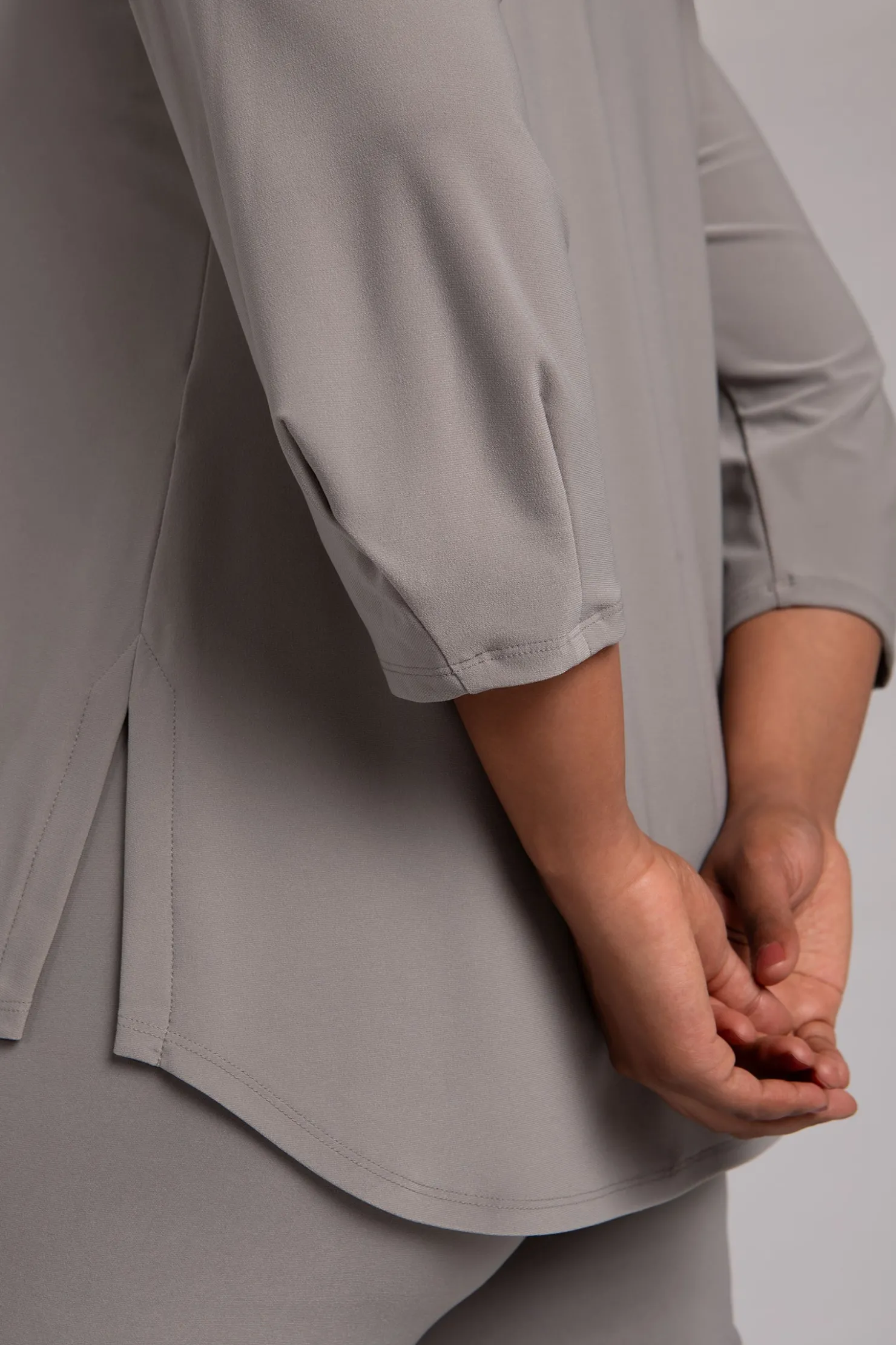 Sympli Tops>Classic Fit Lantern Top Taupe