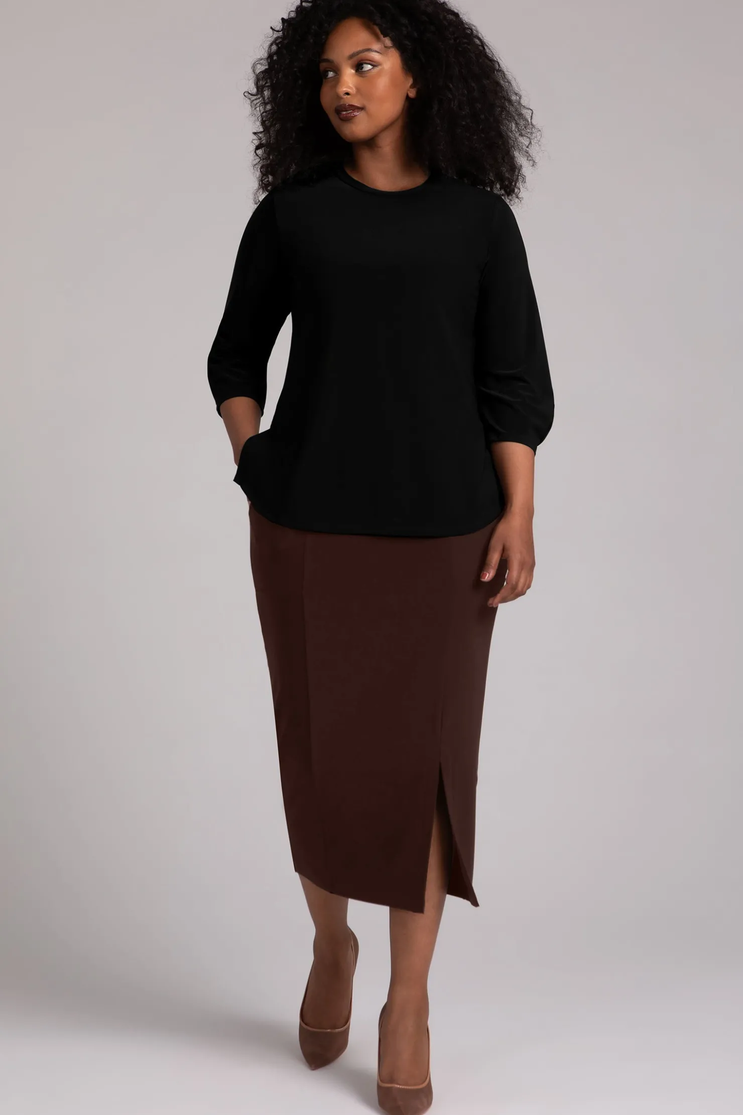 Sympli Tops>Classic Fit Lantern Top Black