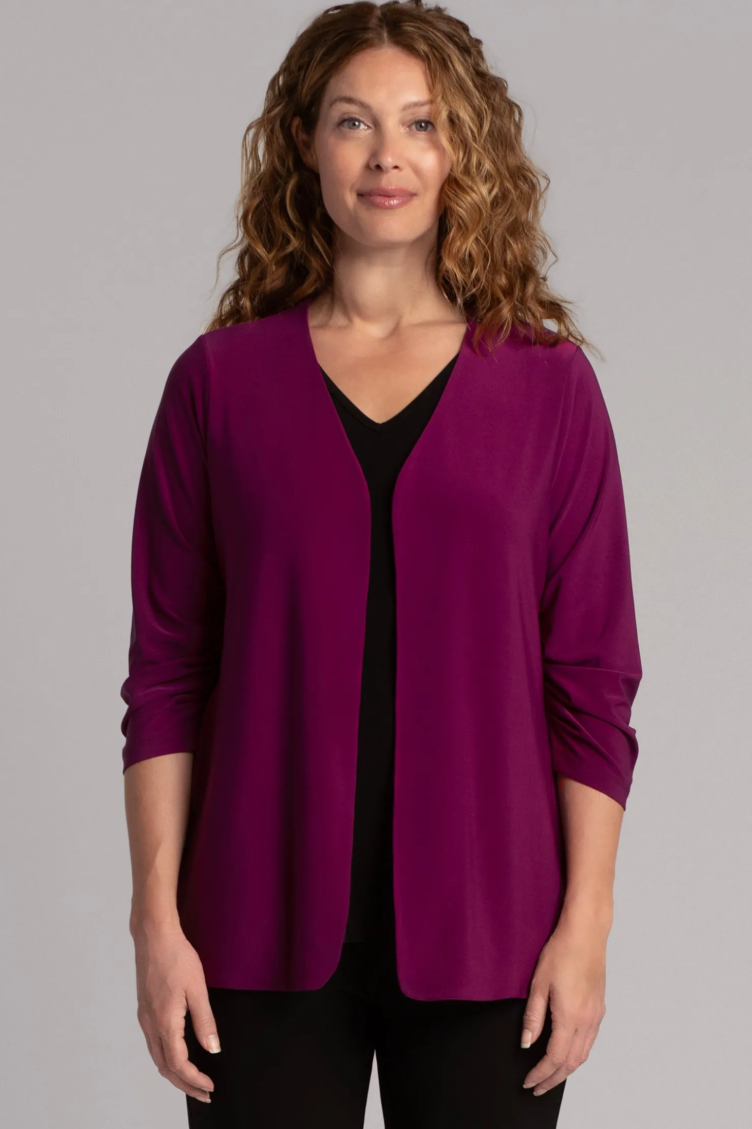 Sympli Sweaters & Cardigans>Classic Jacket with Pleated Sleeves Amaranth