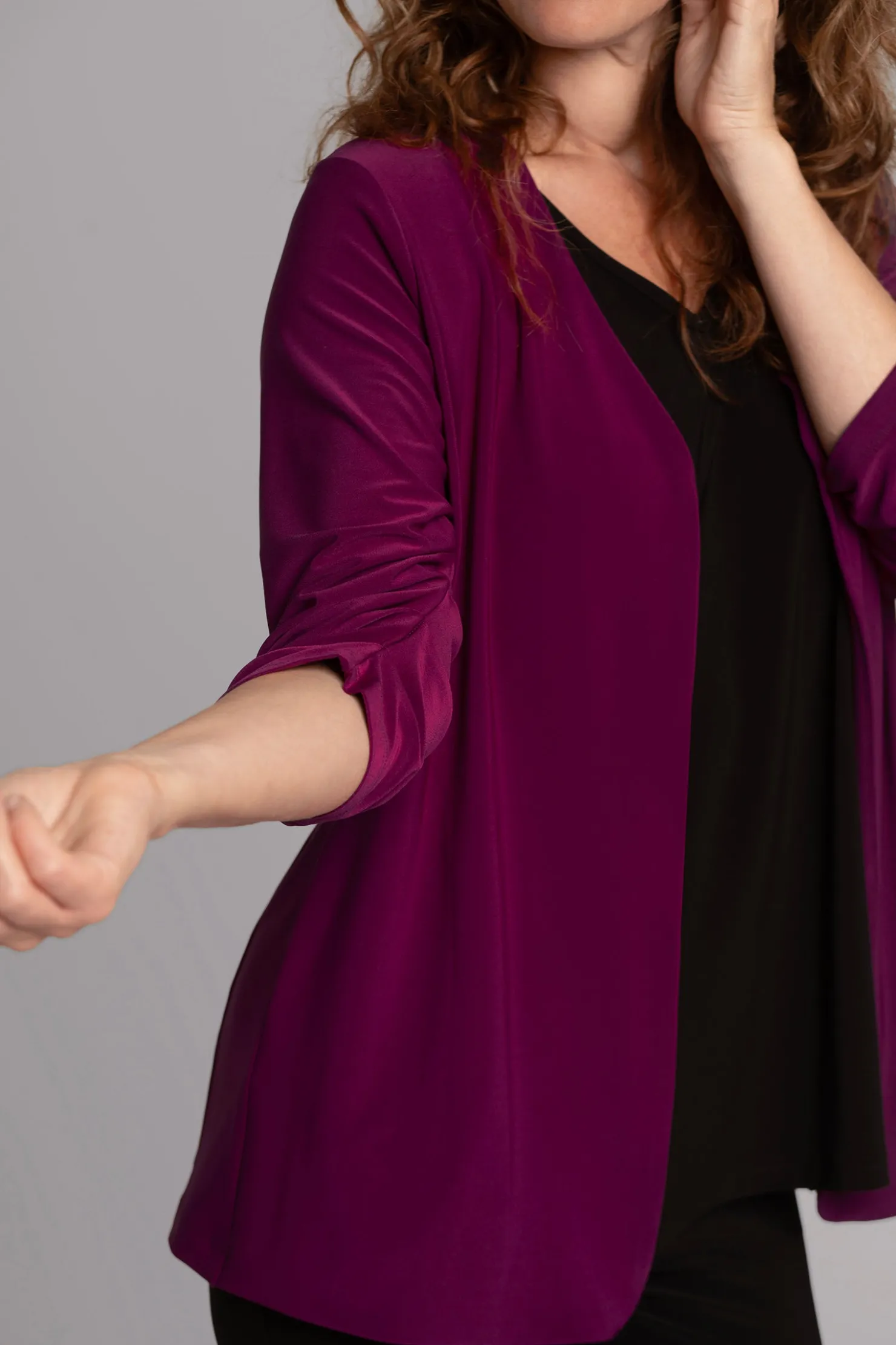 Sympli Sweaters & Cardigans>Classic Jacket with Pleated Sleeves Amaranth