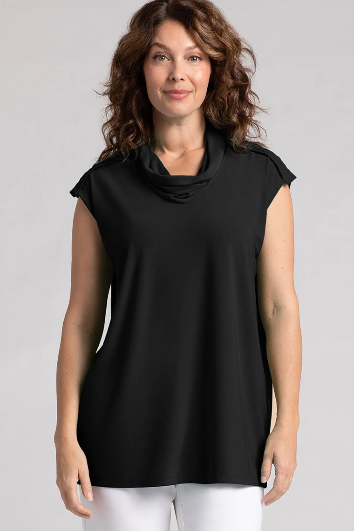 Sympli Tops>Convoy Sleeveless Funnel Black