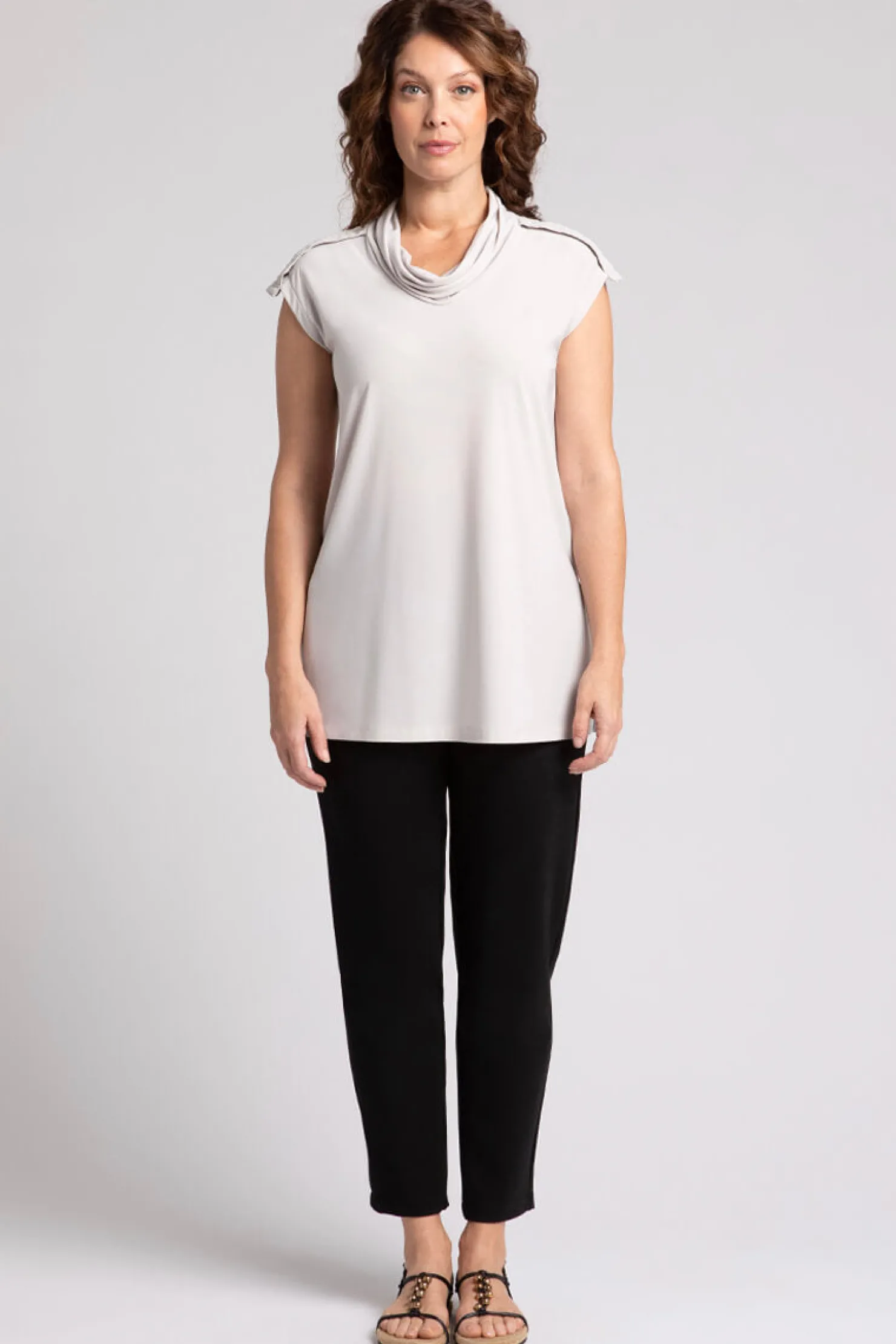 Sympli Tops>Convoy Sleeveless Funnel Cashew