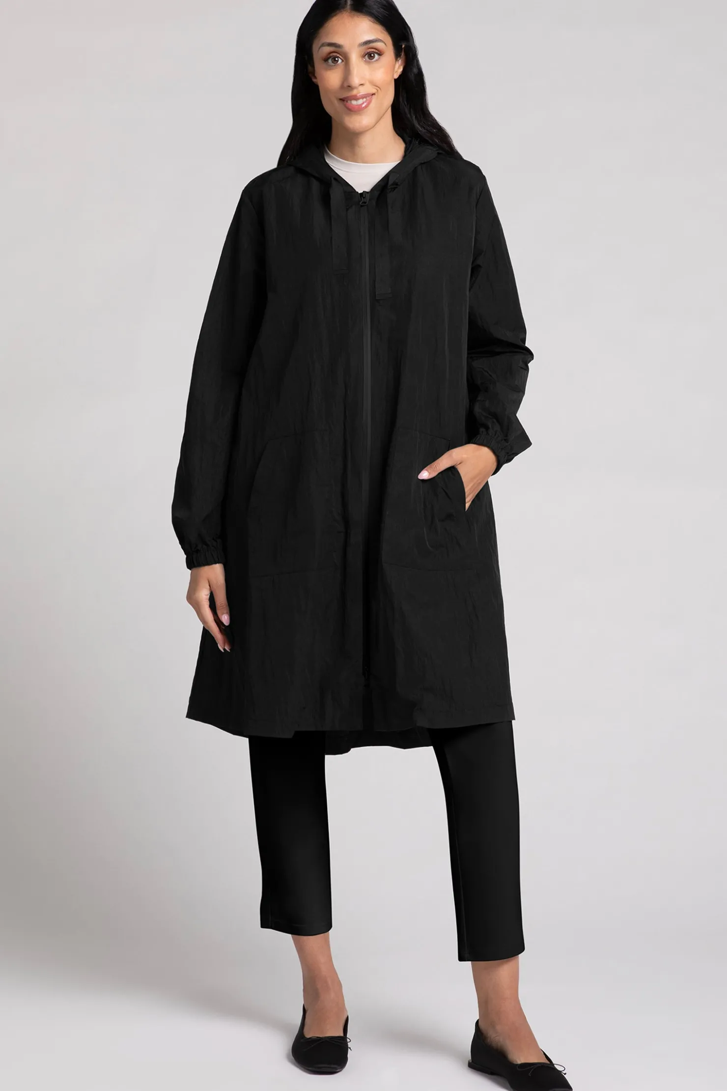 Sympli Jackets & Coats>Convoy Zip Front Hooded Rain Jacket Black