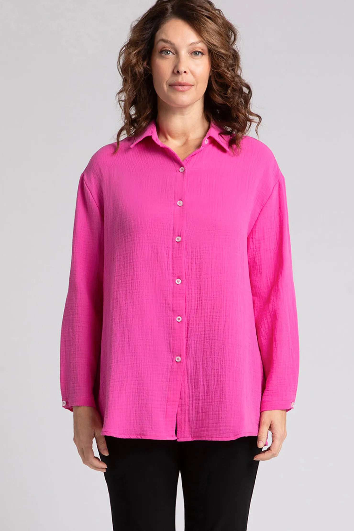 Sympli Tops>Cotton Gauze Easy Shirt Peony