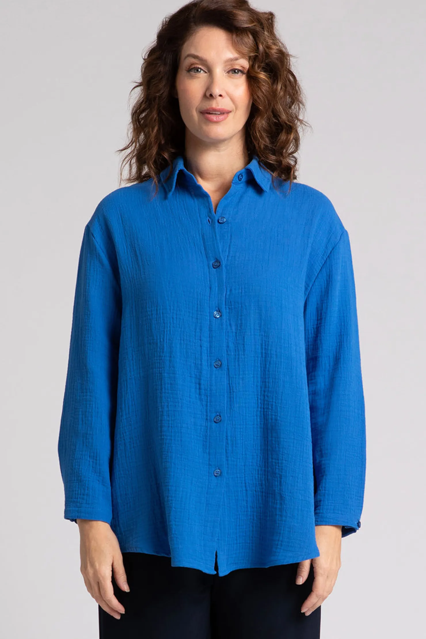 Sympli Tops>Cotton Gauze Easy Shirt Marine