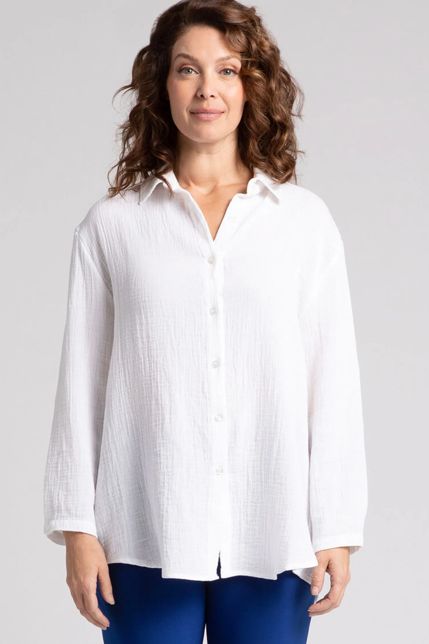 Sympli Tops>Cotton Gauze Easy Shirt White