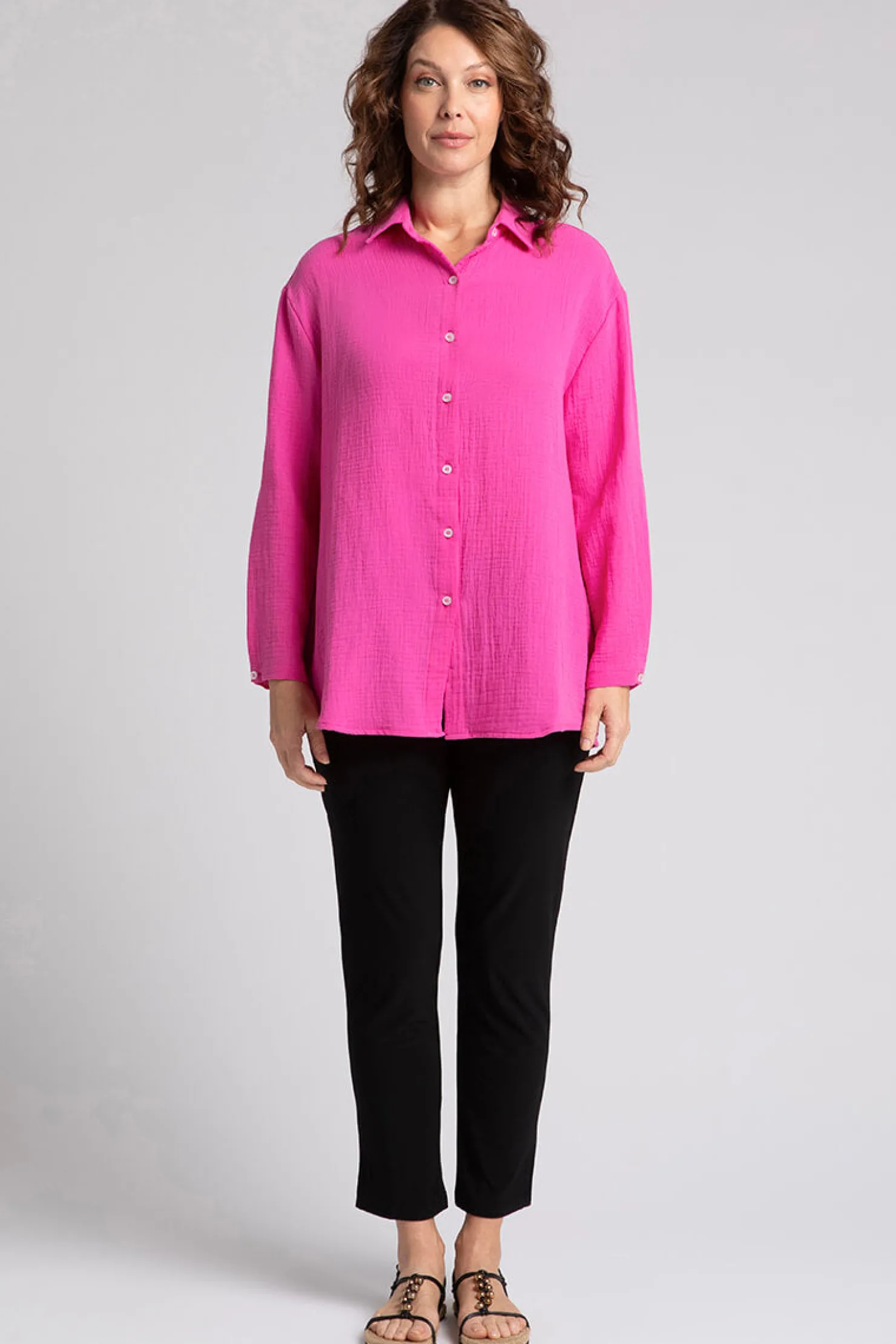 Sympli Tops>Cotton Gauze Easy Shirt Peony