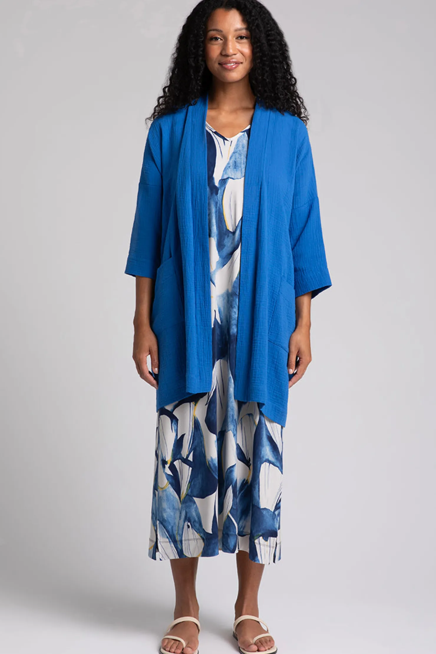 Sympli Sweaters & Cardigans>Cotton Gauze Long Cardigan Marine