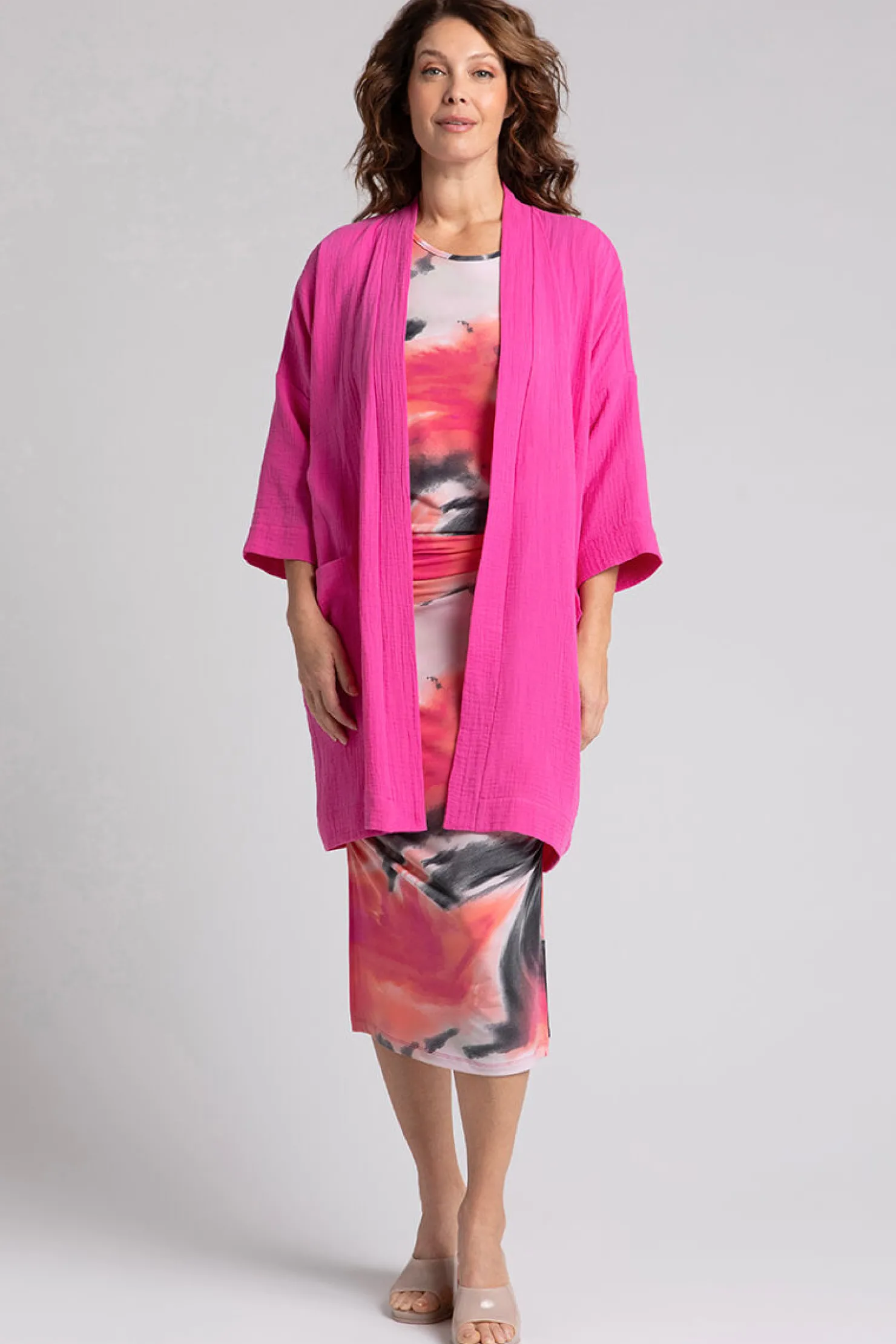 Sympli Sweaters & Cardigans>Cotton Gauze Long Cardigan Peony