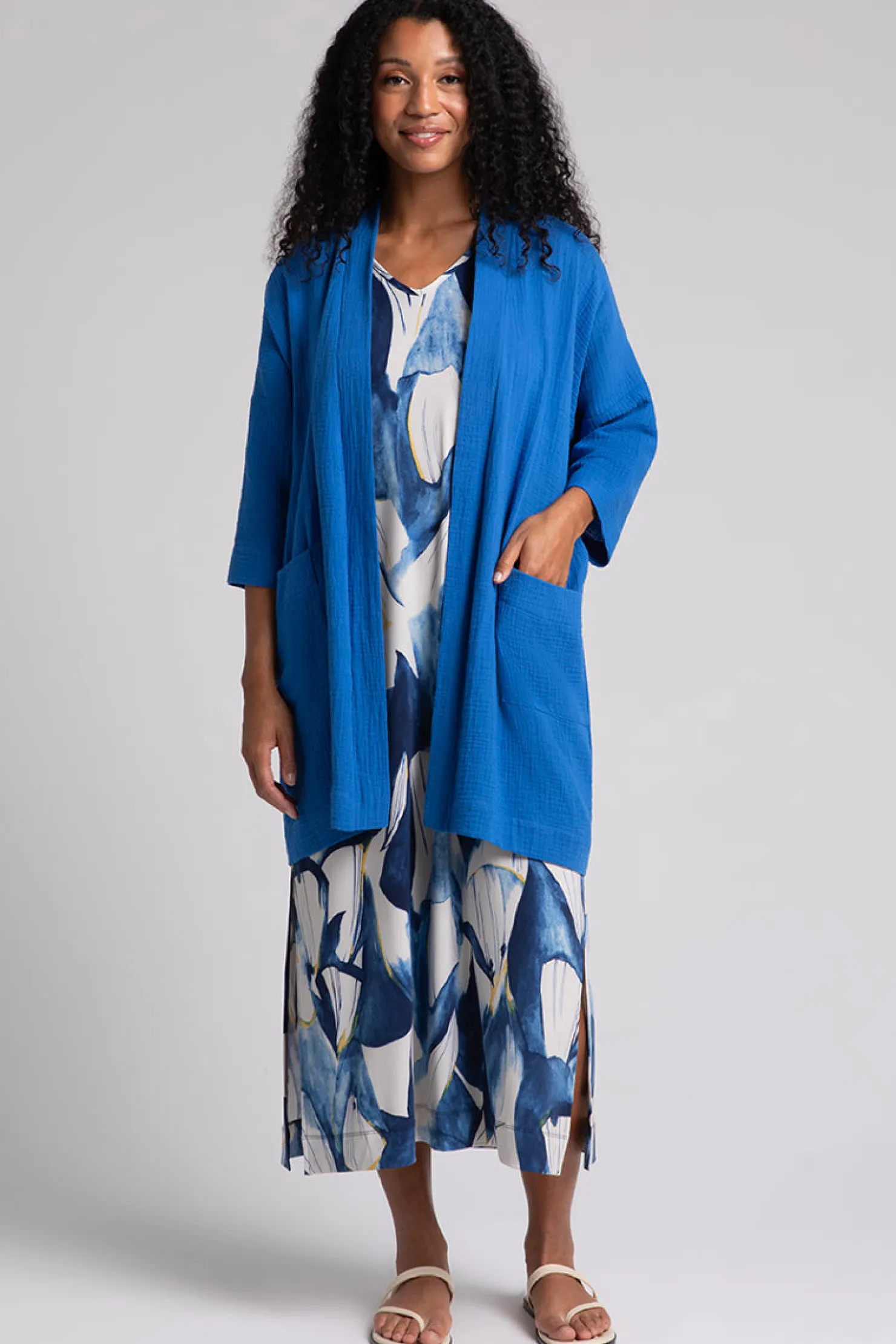 Sympli Sweaters & Cardigans>Cotton Gauze Long Cardigan Marine