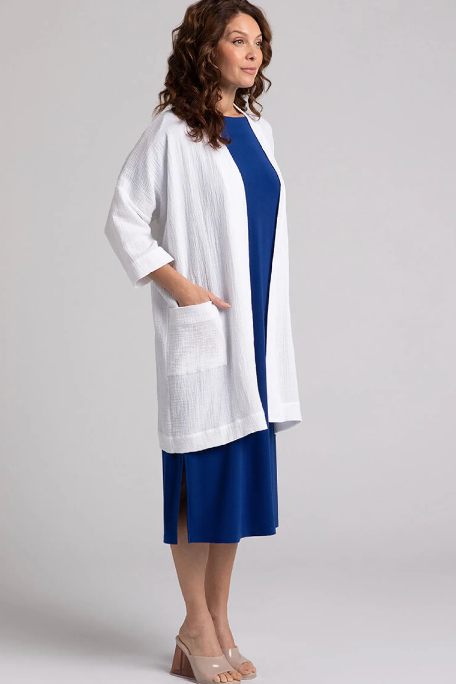 Sympli Sweaters & Cardigans>Cotton Gauze Long Cardigan White
