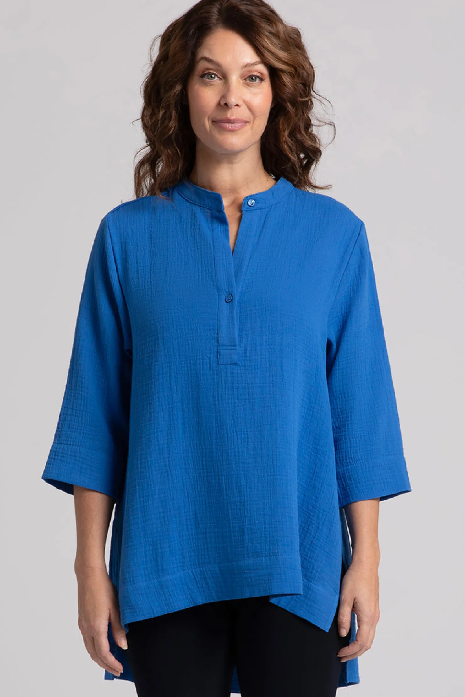 Sympli Tops>Cotton Gauze Overshirt Marine