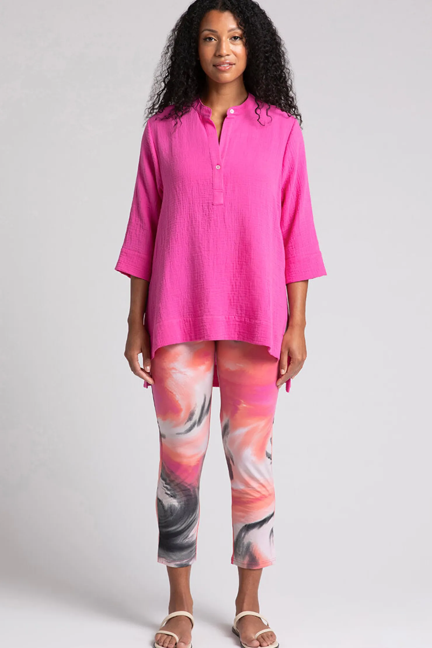Sympli Tops>Cotton Gauze Overshirt Peony