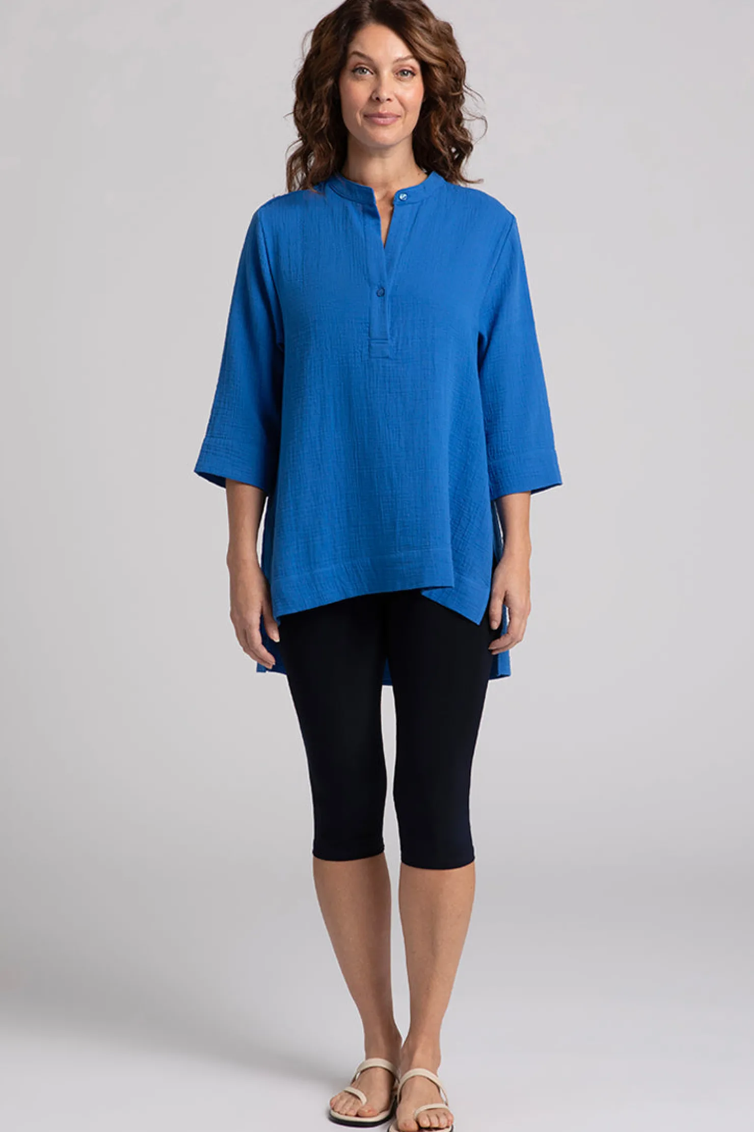Sympli Tops>Cotton Gauze Overshirt Marine