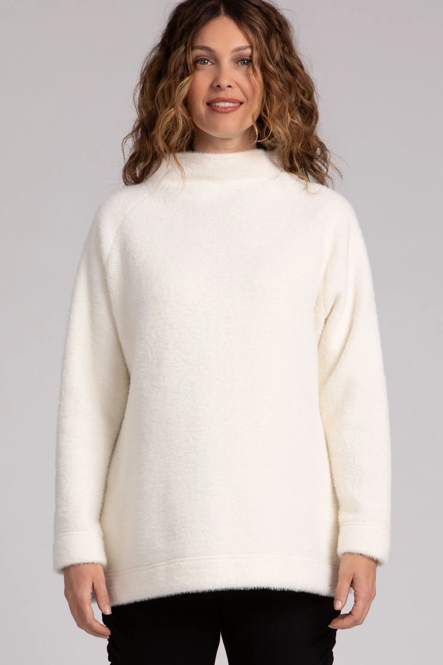 Sympli Tops>Cozy Funnel Neck Pullover Ivory