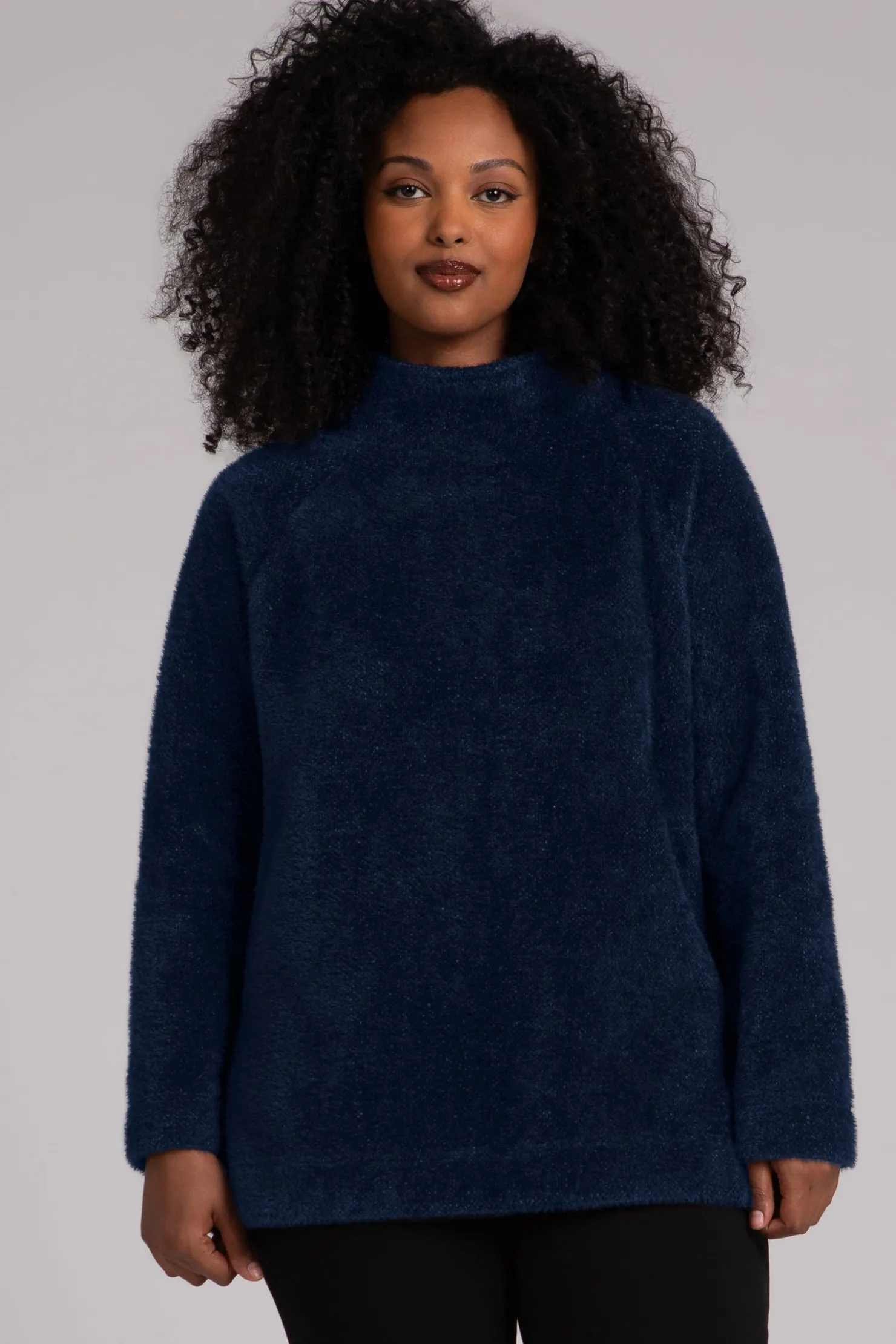 Sympli Tops>Cozy Funnel Neck Pullover Navy
