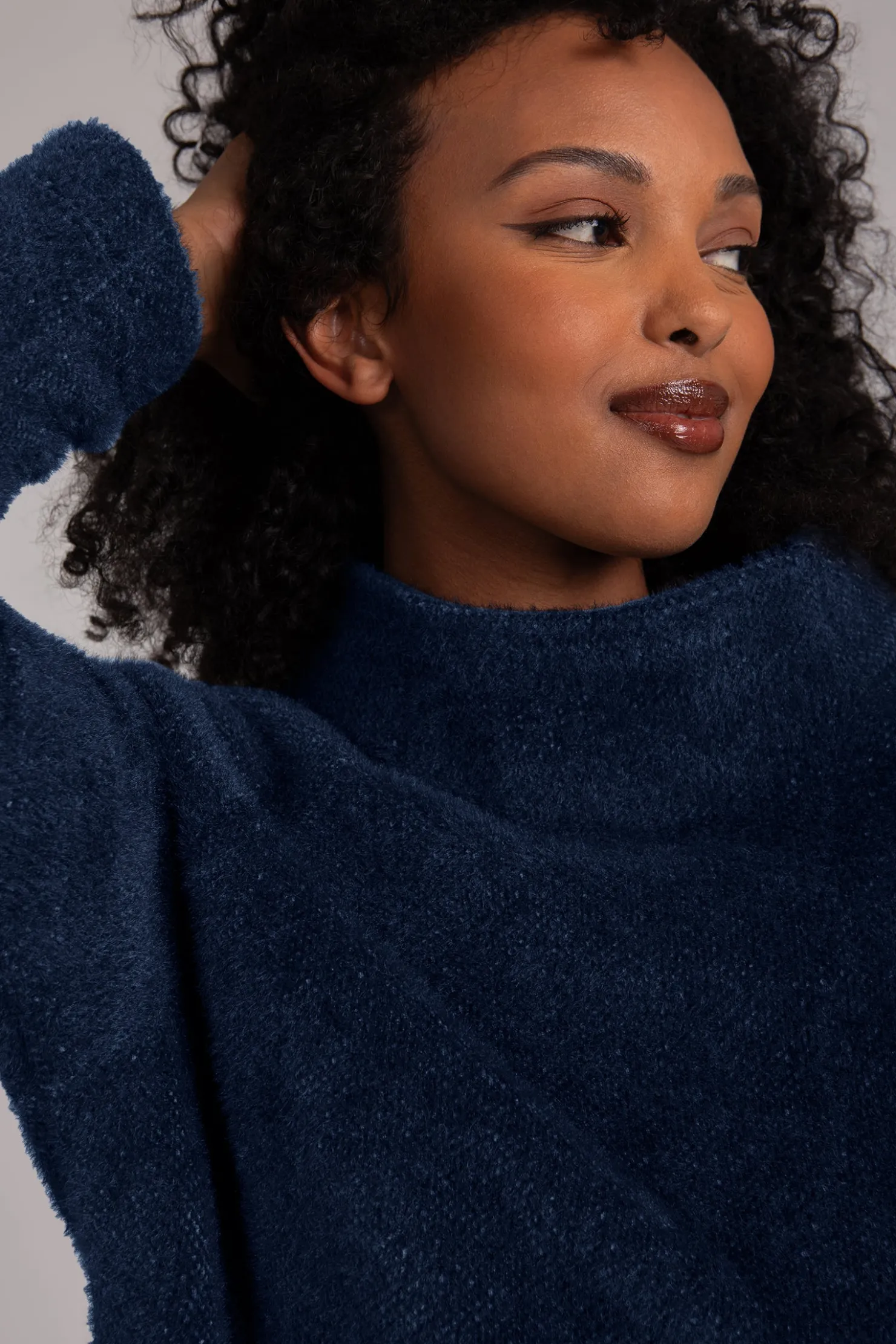 Sympli Tops>Cozy Funnel Neck Pullover Navy
