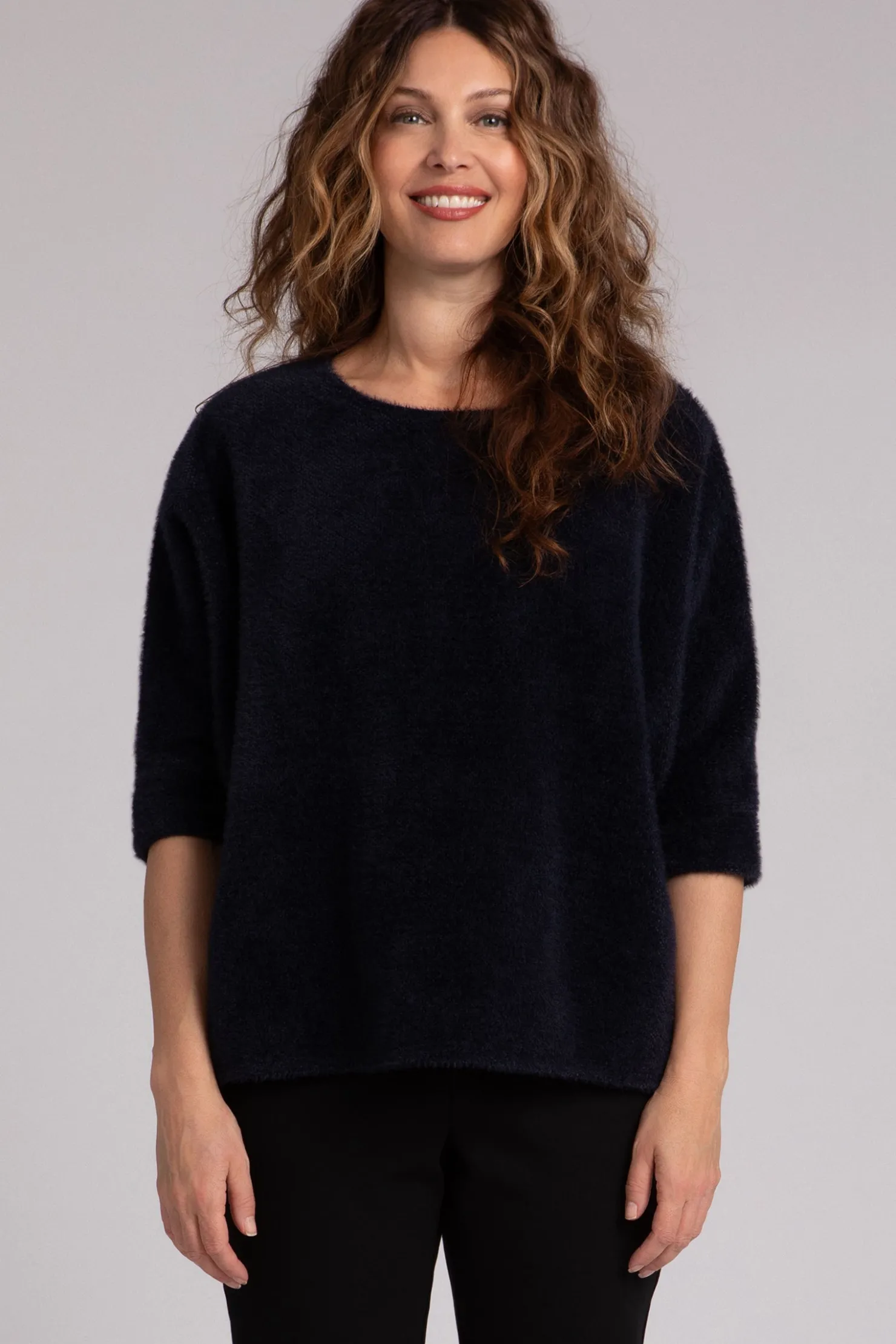 Sympli Tops>Cozy Nu Clip Top Navy