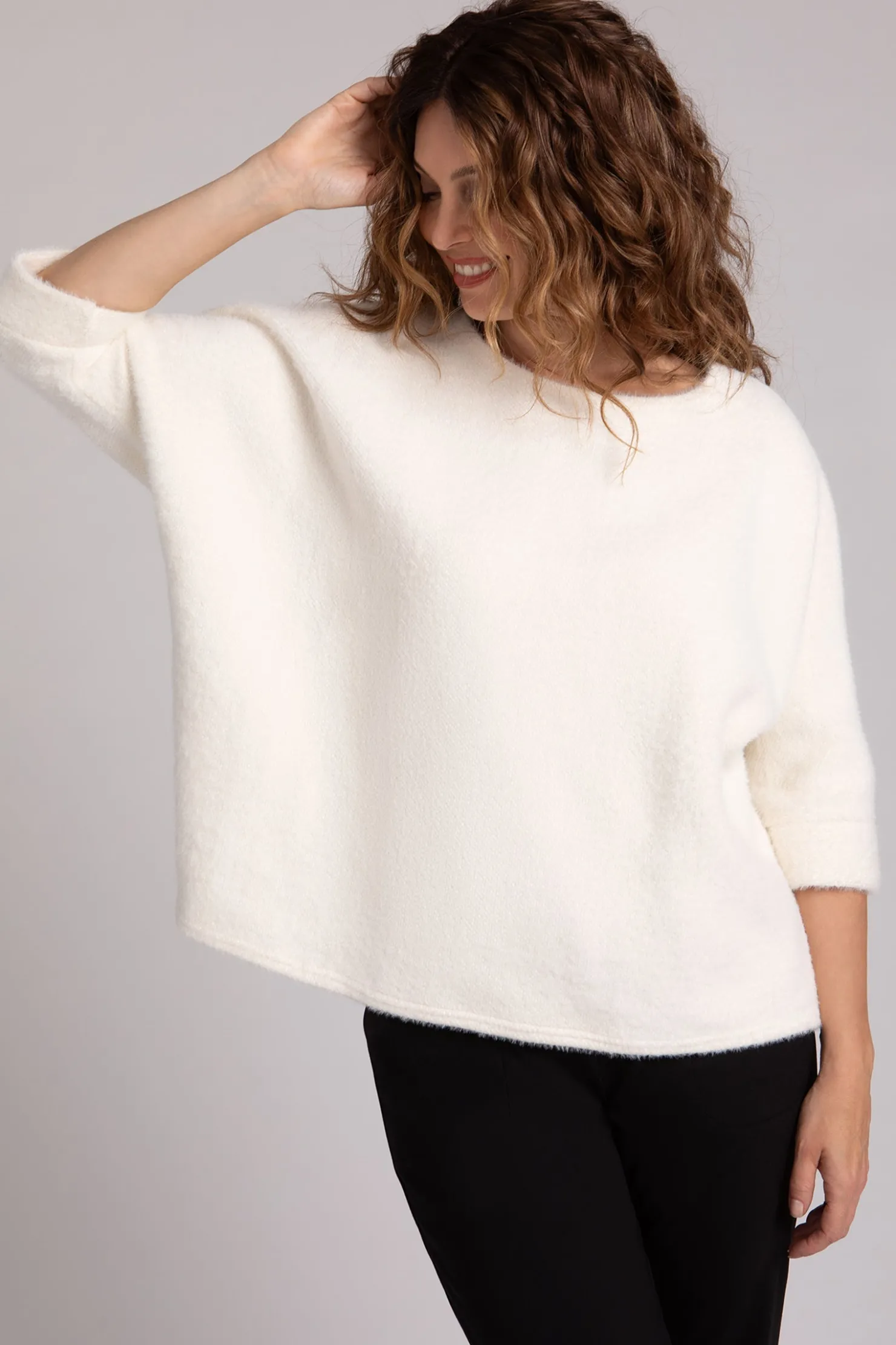 Sympli Tops>Cozy Nu Clip Top Ivory