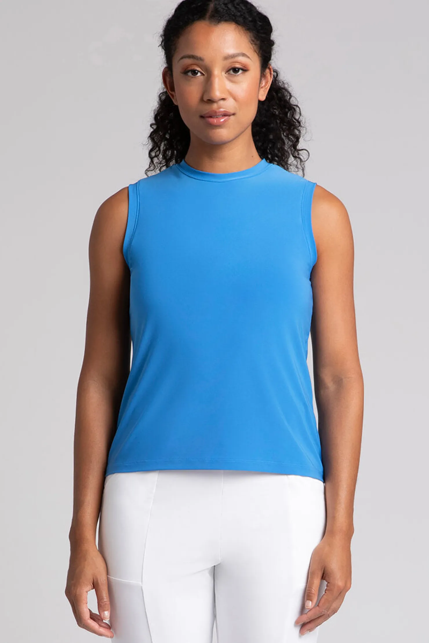 Sympli Tops>Crew Neck Slim Tank Marine