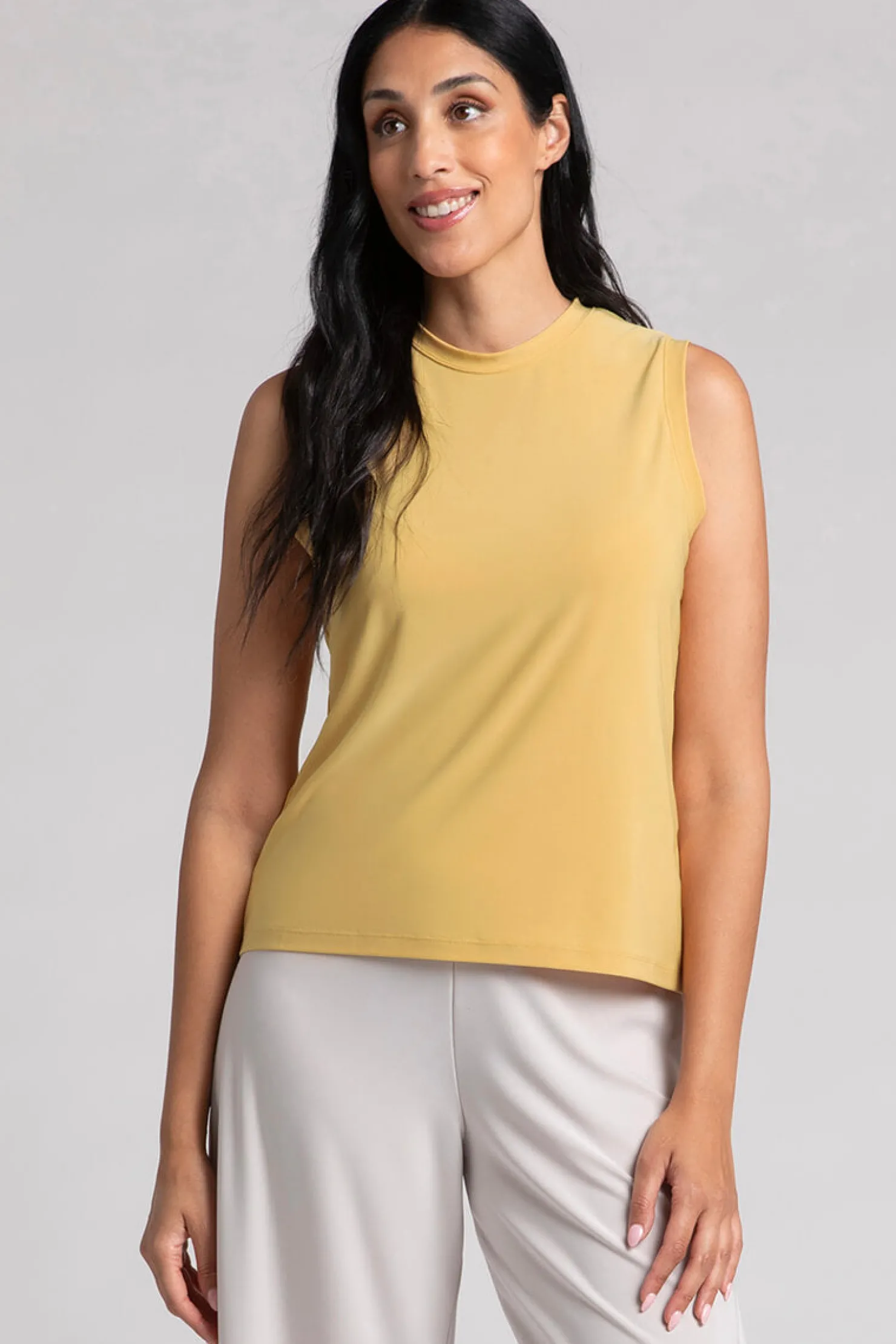 Sympli Tops>Crew Neck Slim Tank Marigold