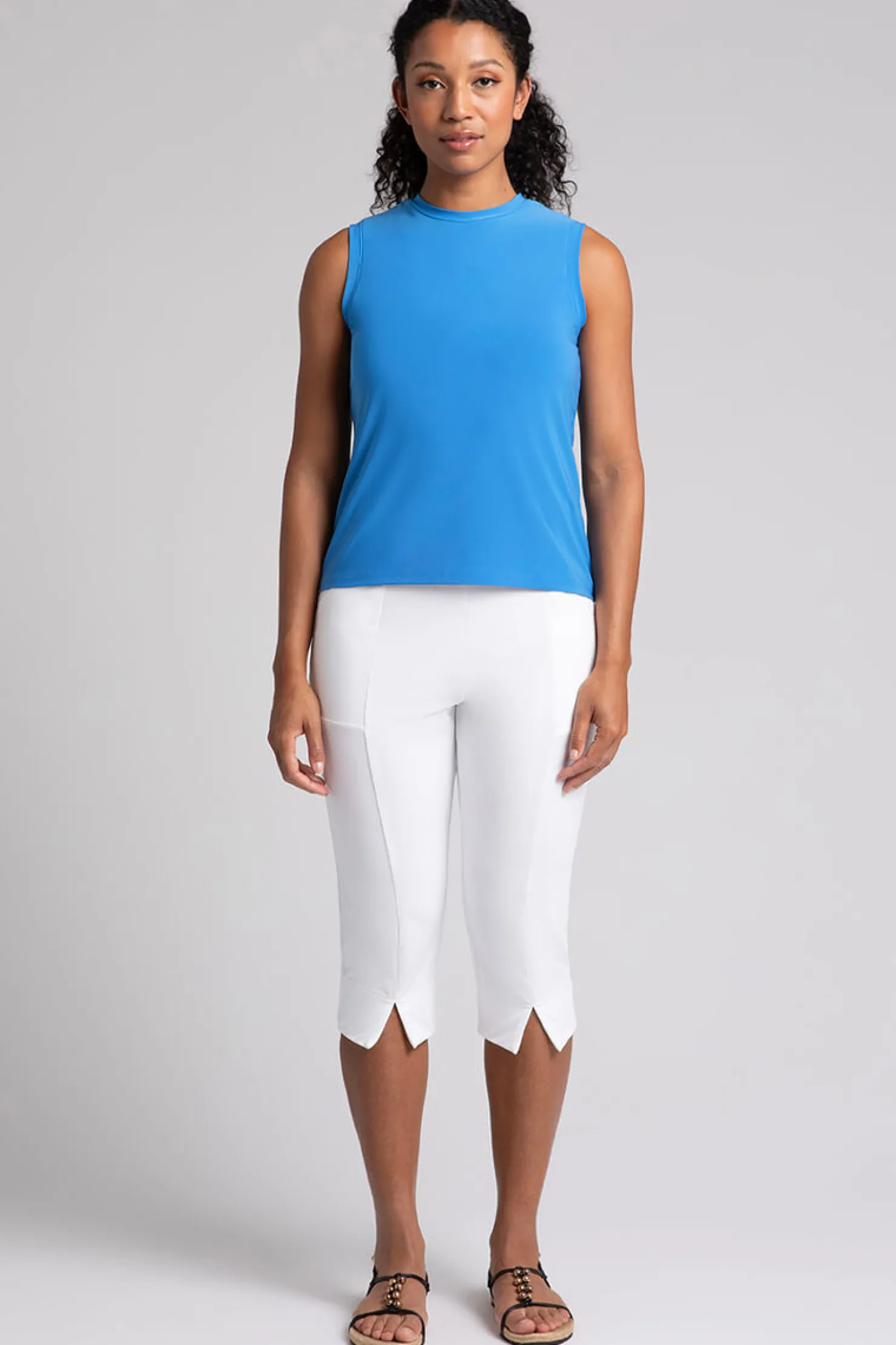 Sympli Tops>Crew Neck Slim Tank Marine