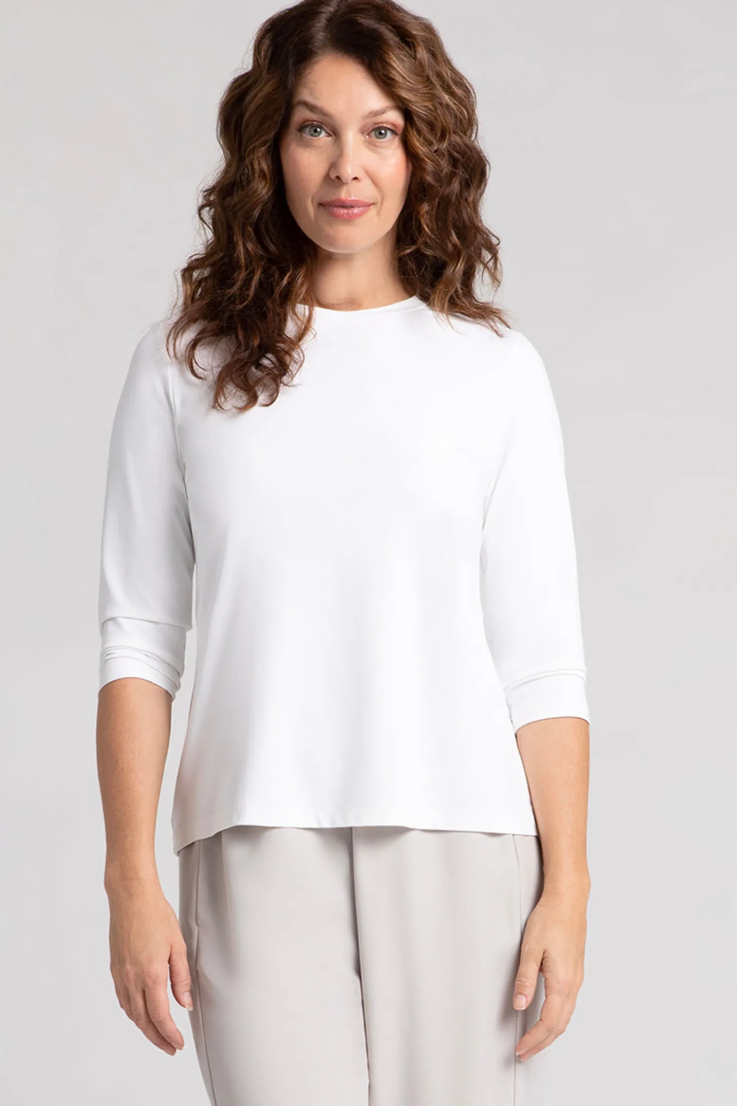 Sympli Tops>Crew Neck Slim Top White