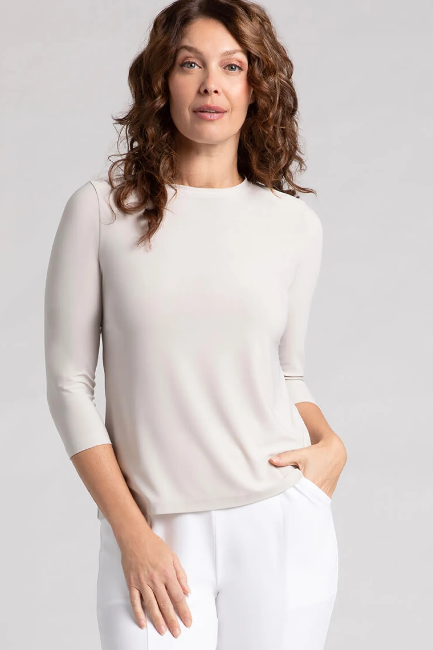 Sympli Tops>Crew Neck Slim Top Cashew