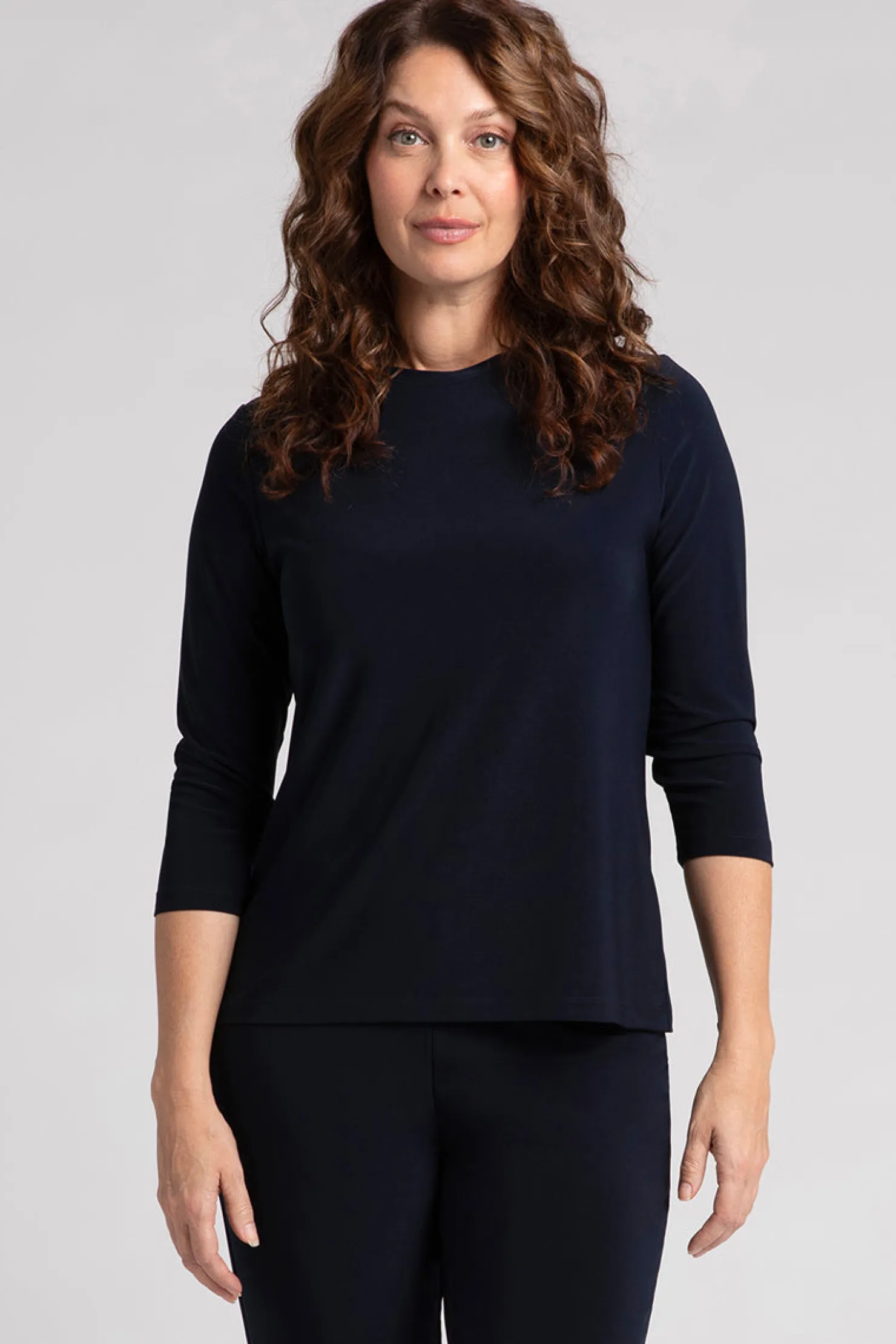 Sympli Tops>Crew Neck Slim Top Navy