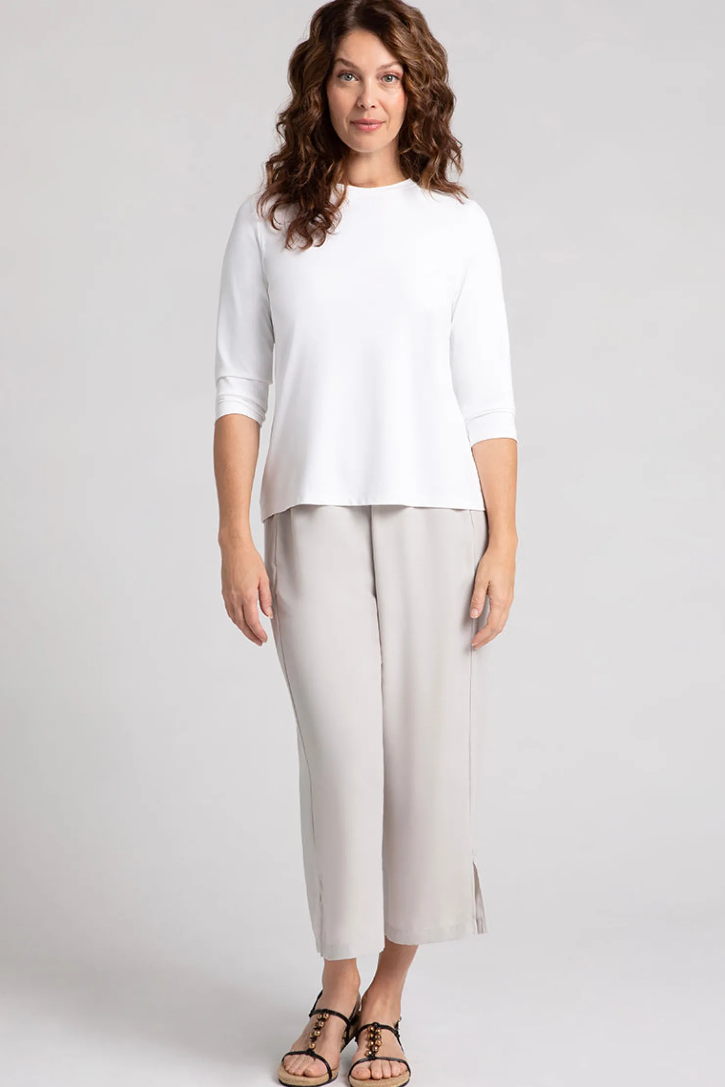 Sympli Tops>Crew Neck Slim Top White