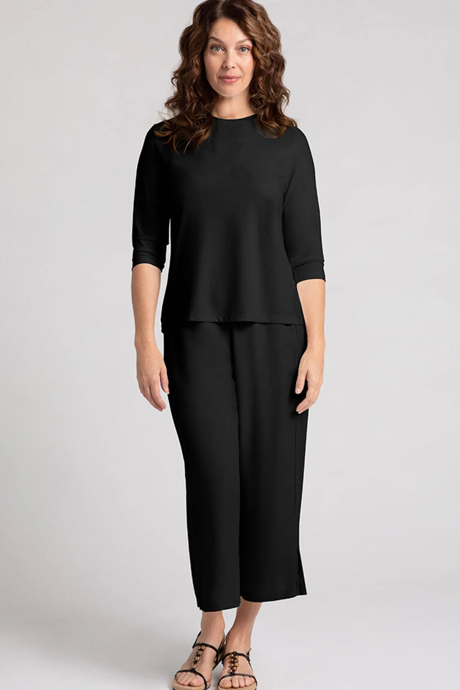 Sympli Tops>Crew Neck Slim Top Black
