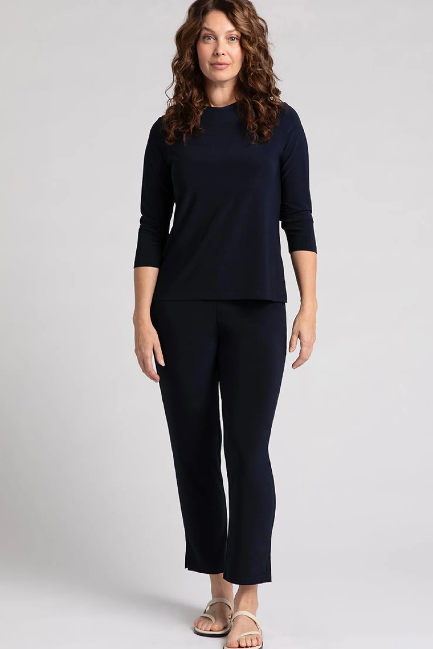 Sympli Tops>Crew Neck Slim Top Navy