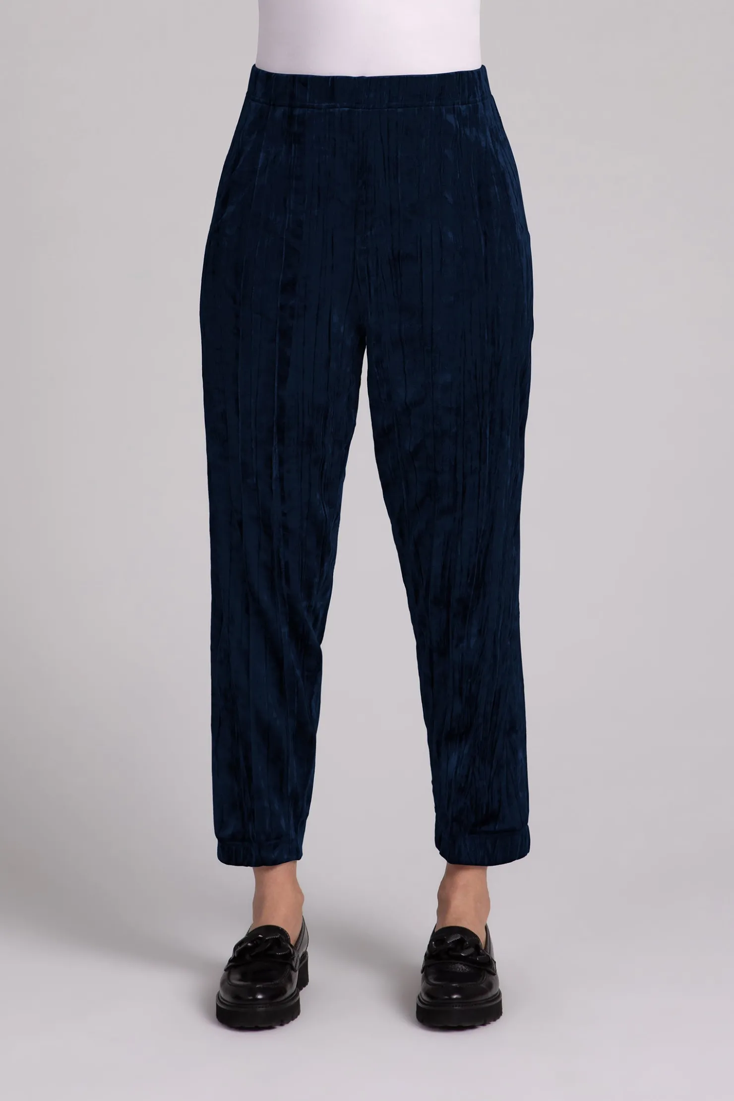 Sympli Bottoms>Crinkle Velvet Half Cuff Jogger Pant Navy