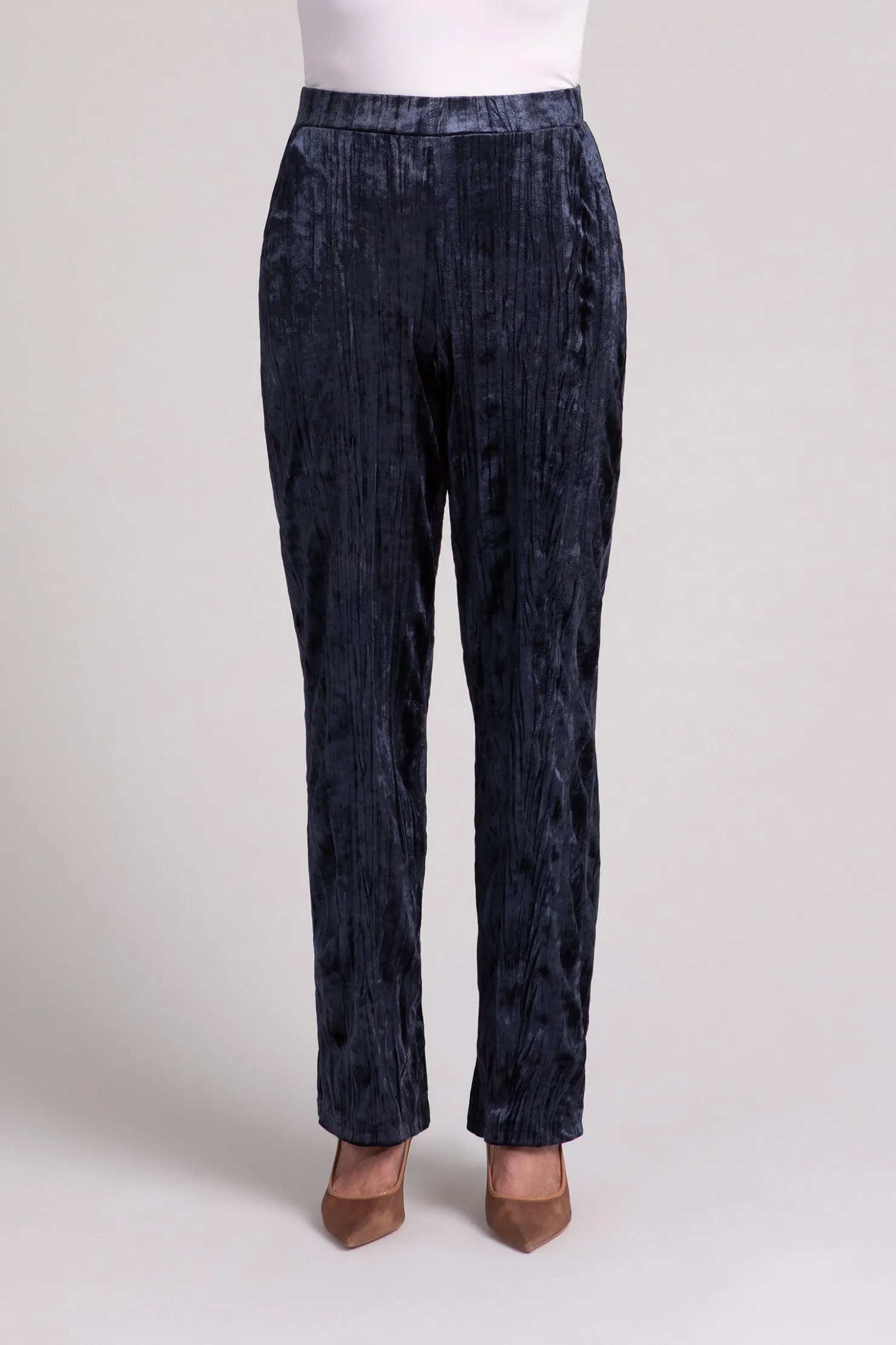 Sympli Bottoms>Crinkle Velvet Straight Leg Pant Navy