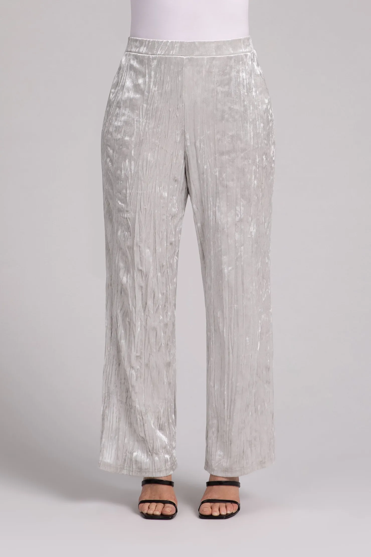 Sympli Bottoms>Crinkle Velvet Straight Leg Pant Cashew