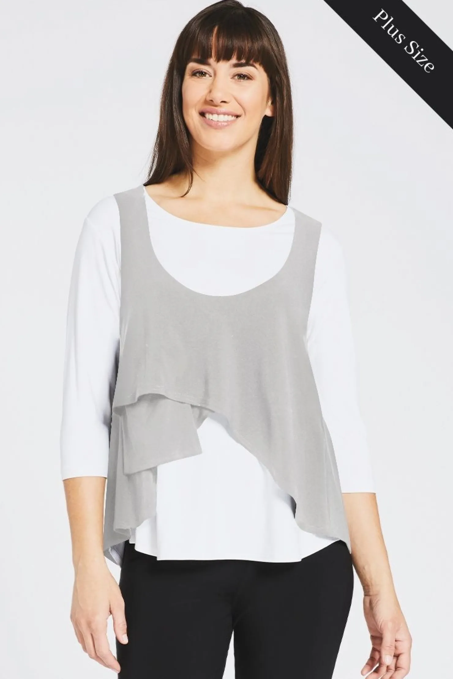 Sympli Tops>Crop Smock Plus Platinum