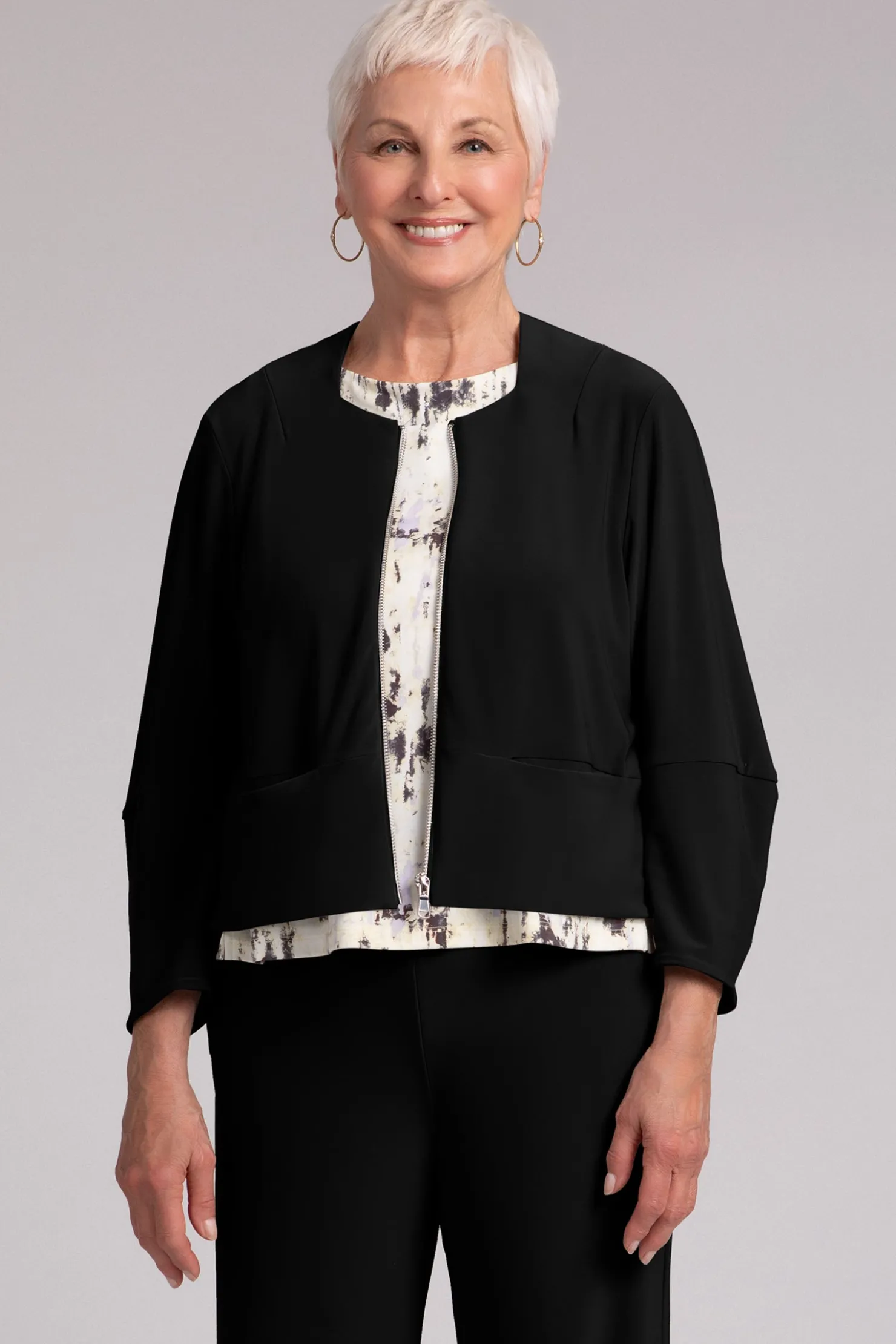Sympli Jackets & Coats>Cropped Lantern Jacket with Zip Front Black