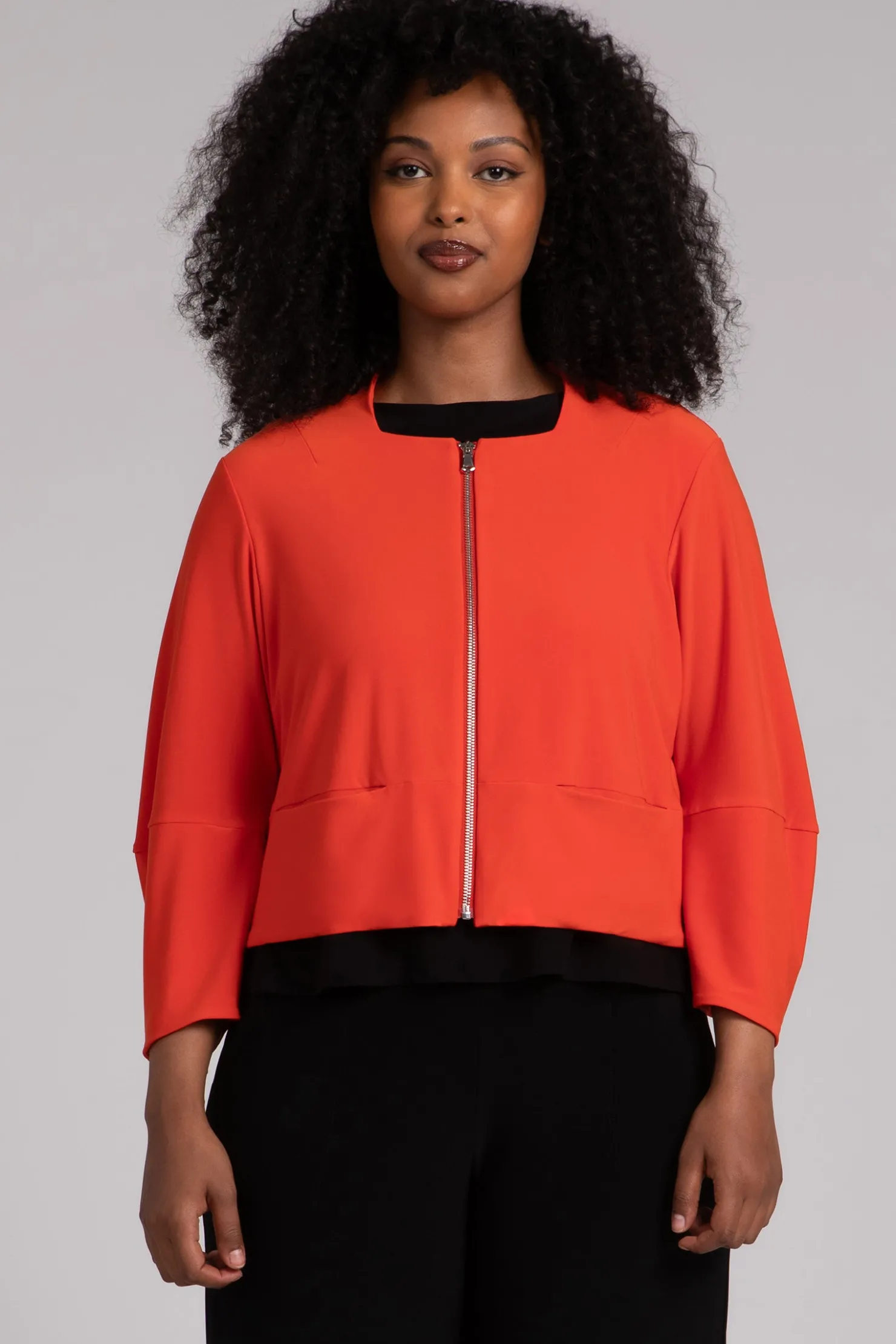 Sympli Jackets & Coats>Cropped Lantern Jacket with Zip Front Orange
