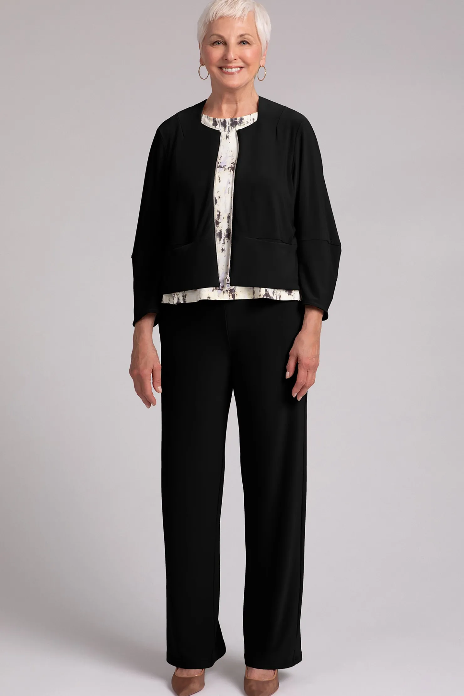 Sympli Jackets & Coats>Cropped Lantern Jacket with Zip Front Black