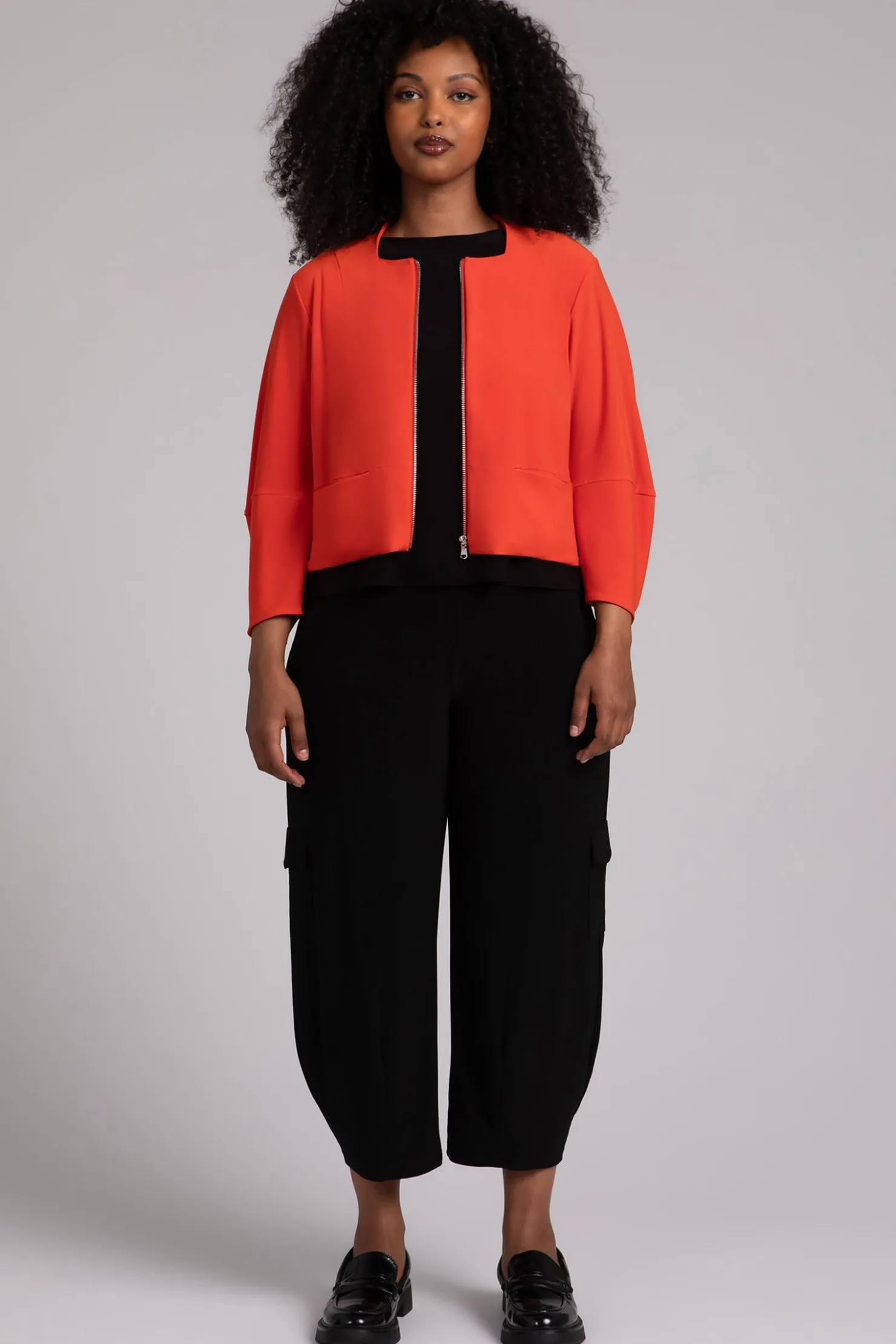 Sympli Jackets & Coats>Cropped Lantern Jacket with Zip Front Orange