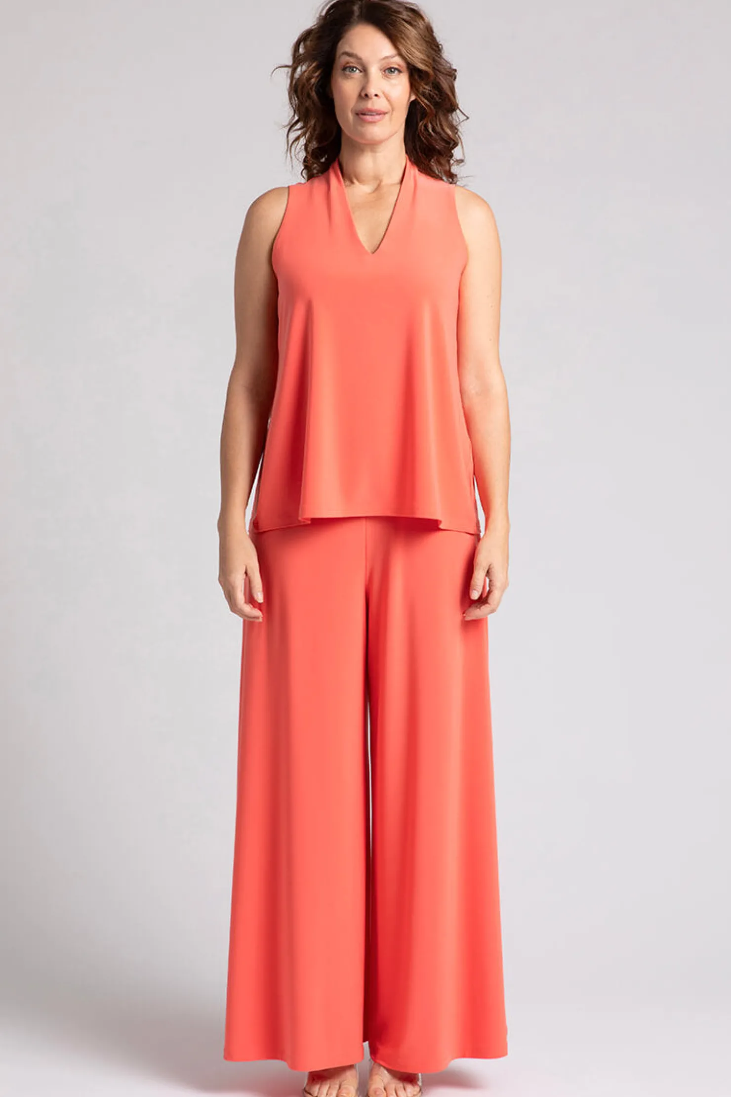 Sympli Tops>Deep V Trapeze Tank Coral