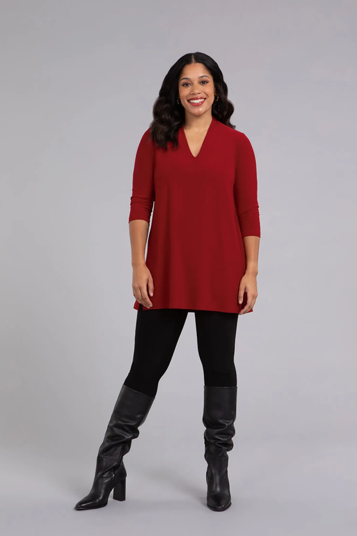 Sympli Tops>Deep V Tunic Red