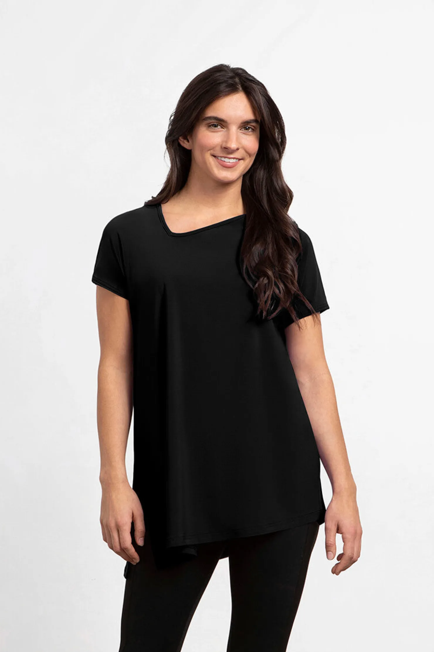 Sympli Tops>Dolman Angle Tunic Black