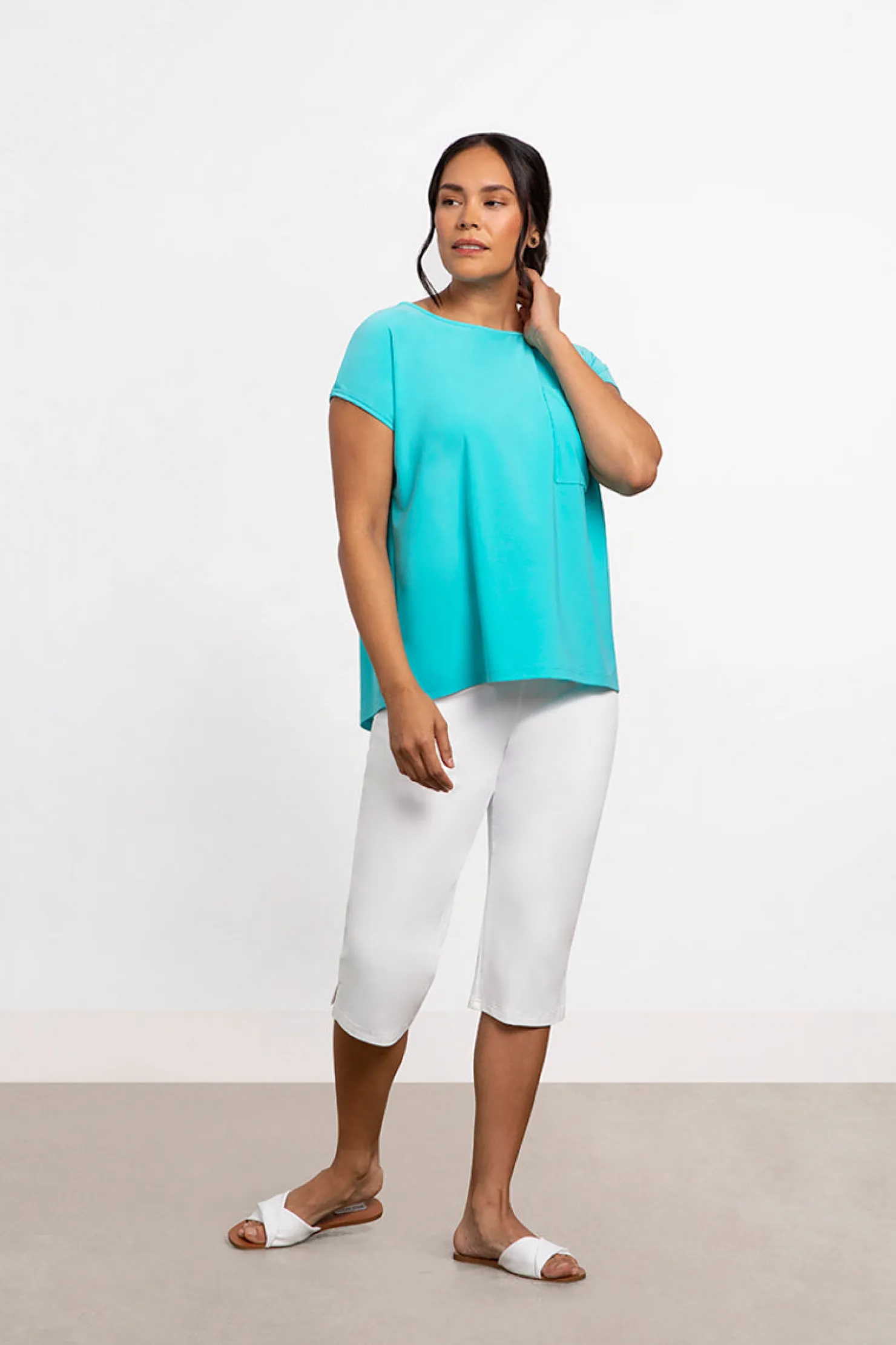 Sympli Tops>Dolman Pocket Top Aqua