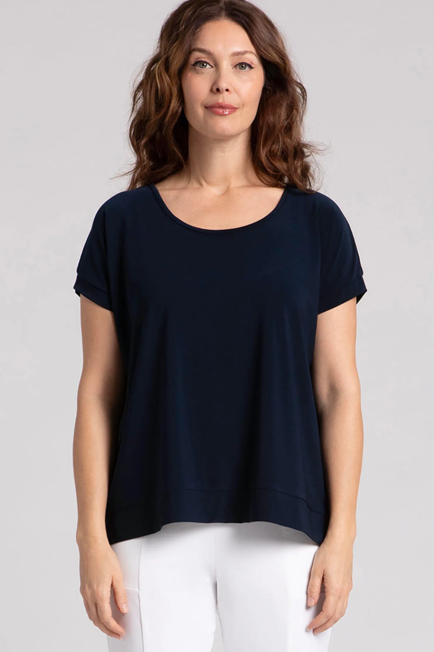 Sympli Tops>Dolman Scoop Neck Boxy Top Navy