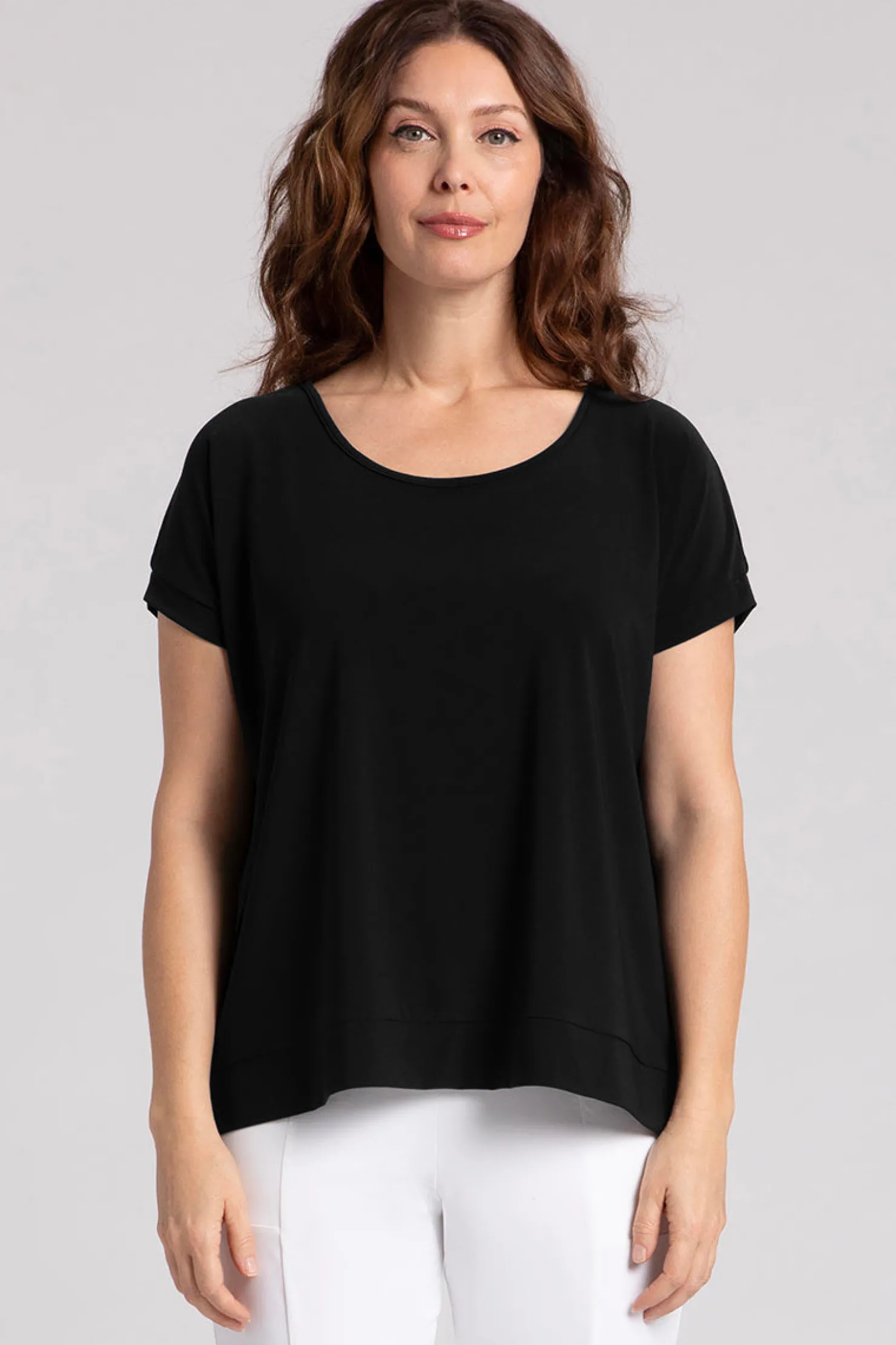 Sympli Tops>Dolman Scoop Neck Boxy Top Black