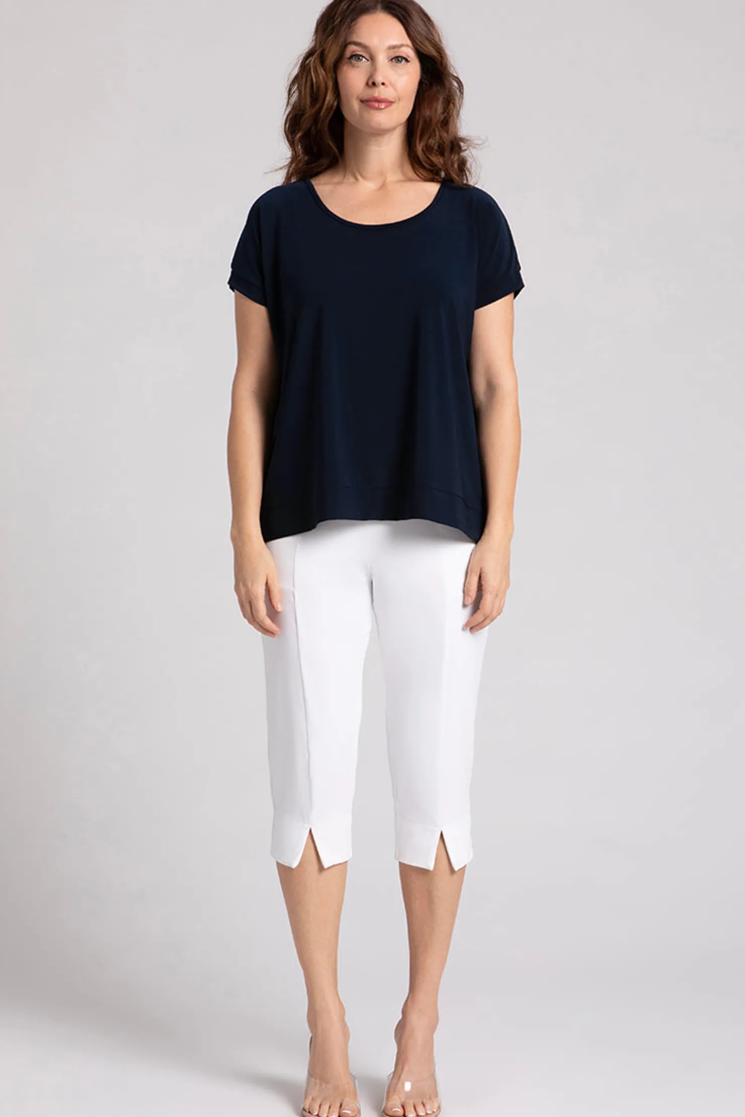 Sympli Tops>Dolman Scoop Neck Boxy Top Navy