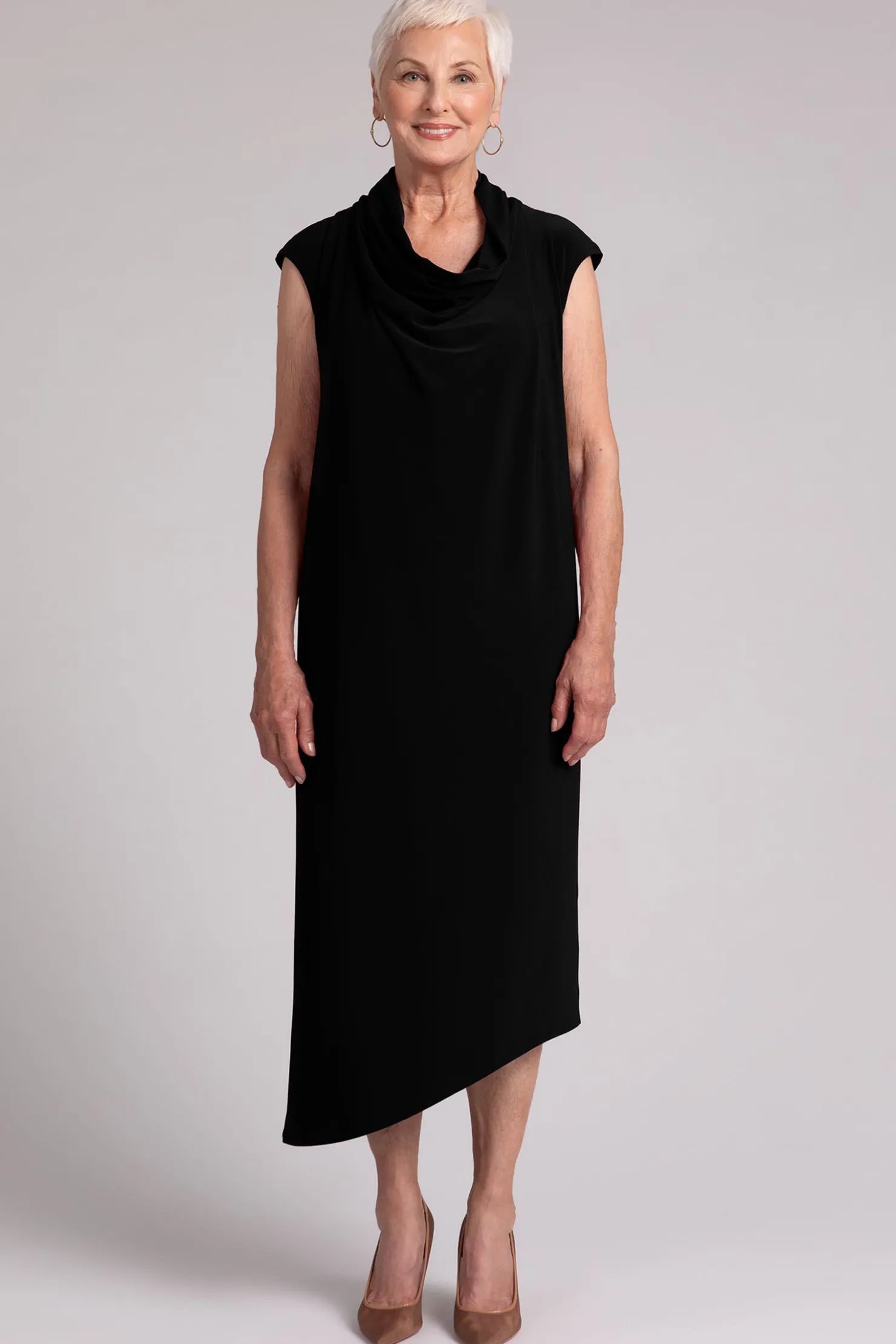 Sympli Dresses>Draped Cowl Dress Black