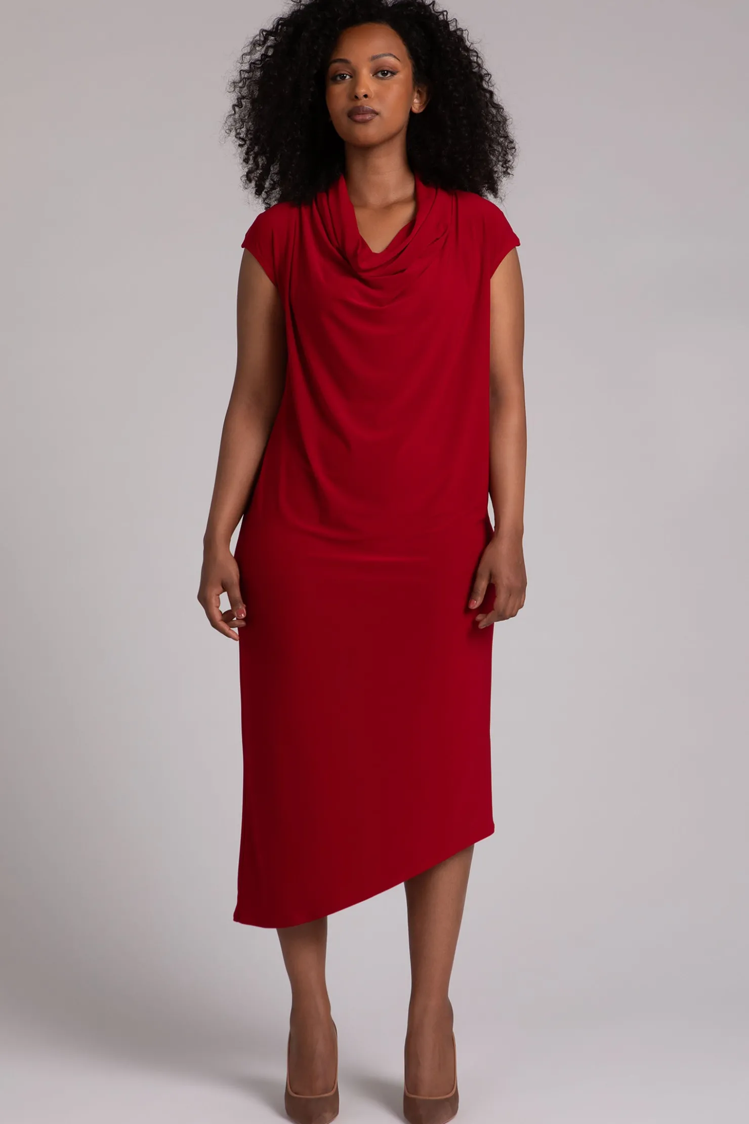 Sympli Dresses>Draped Cowl Dress Red